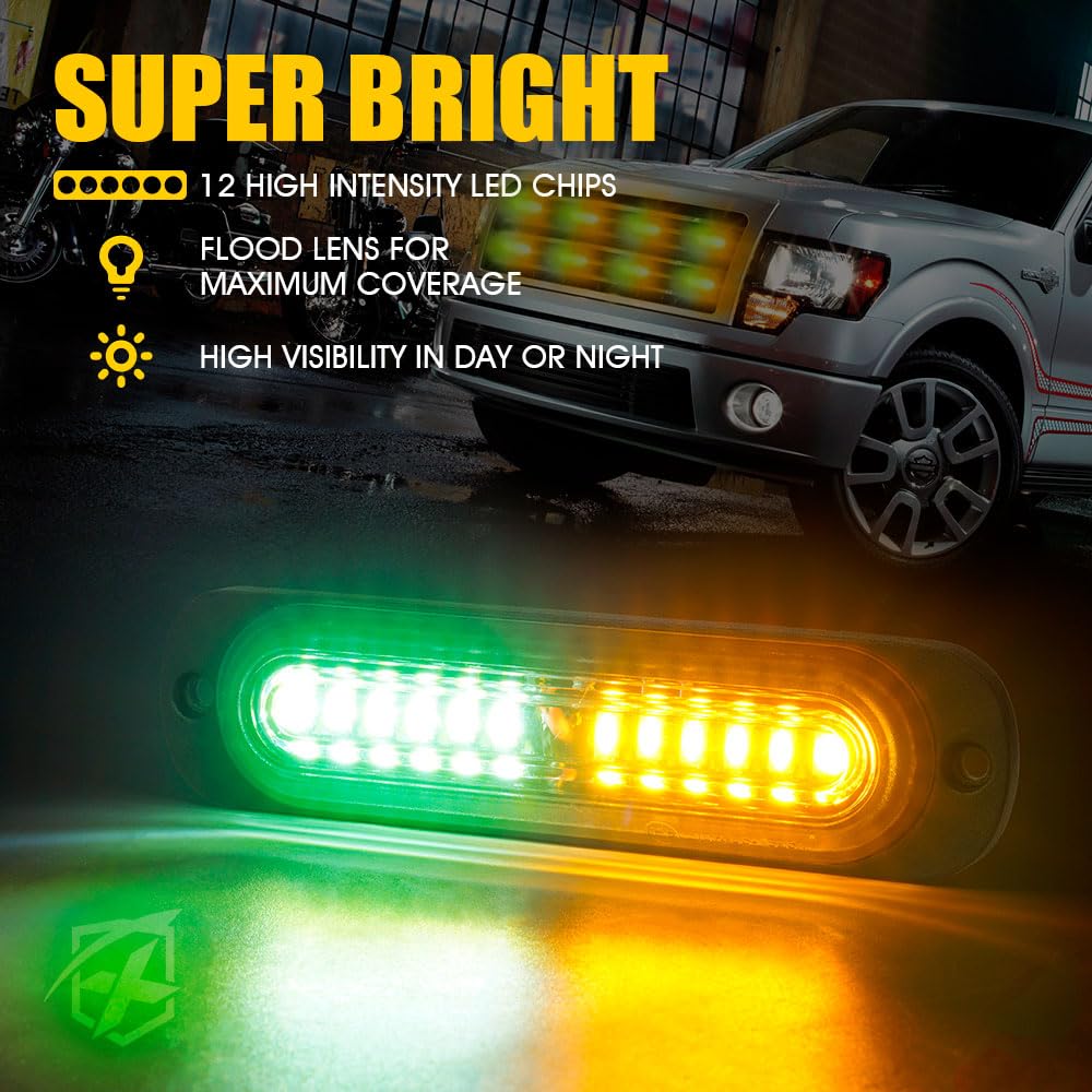 Xprite Amber Green Led Surface Mount Strobe Lights Kit, W/Control Panel Emergency Safety Warning Flashing Grille Cop Marker Ligh