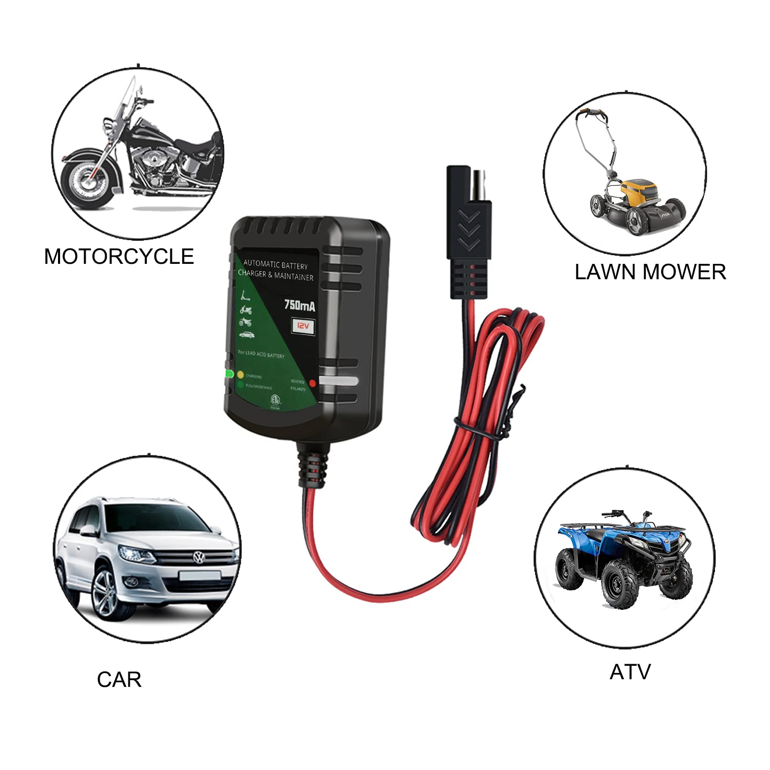 12 Volt Battery Charger 750Ma Automatic Battery Maintainer Trickle Battery Charger Smart Float Charger For Automotive Car Motorc