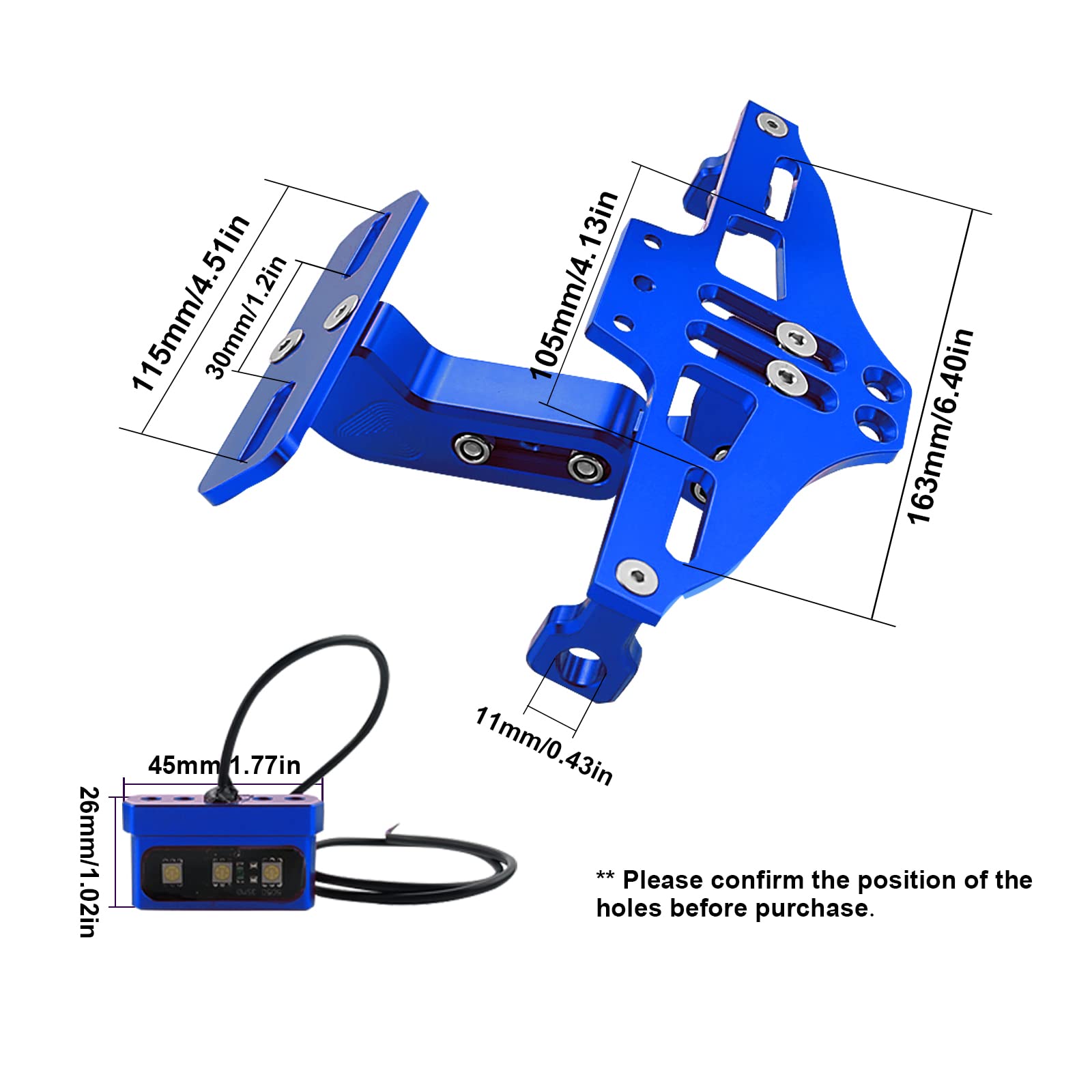 Mdpromcp Universal Motorcycle Fender Eliminator With Led Light Cnc Aluminum License Plate Bracket (Blue)