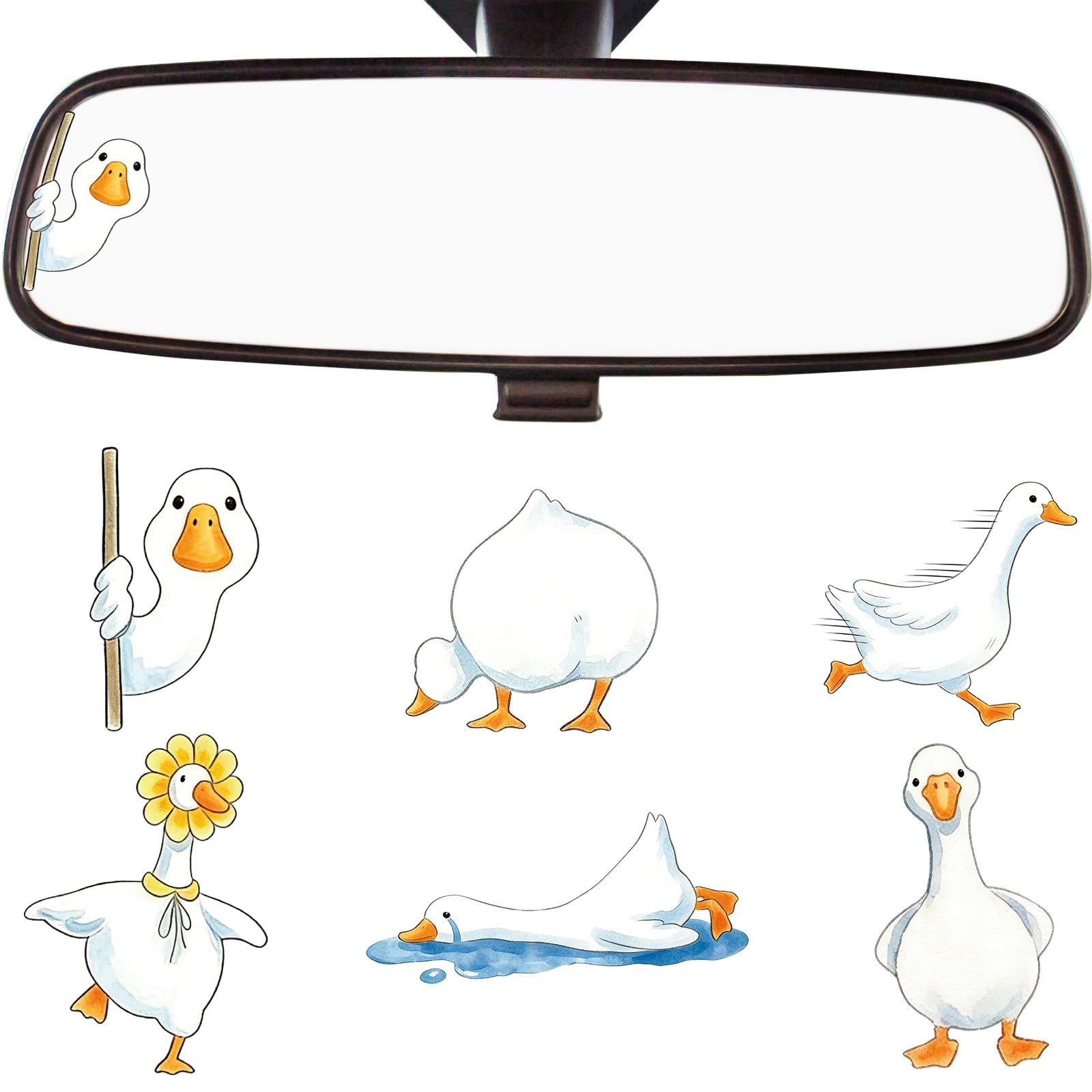 Dazoratix Goose Rearview Mirror Decals - 6 Pcs Cute Car Rear View Stickers Funny Waterproof Window Bumper Vinyl Accessories Gift