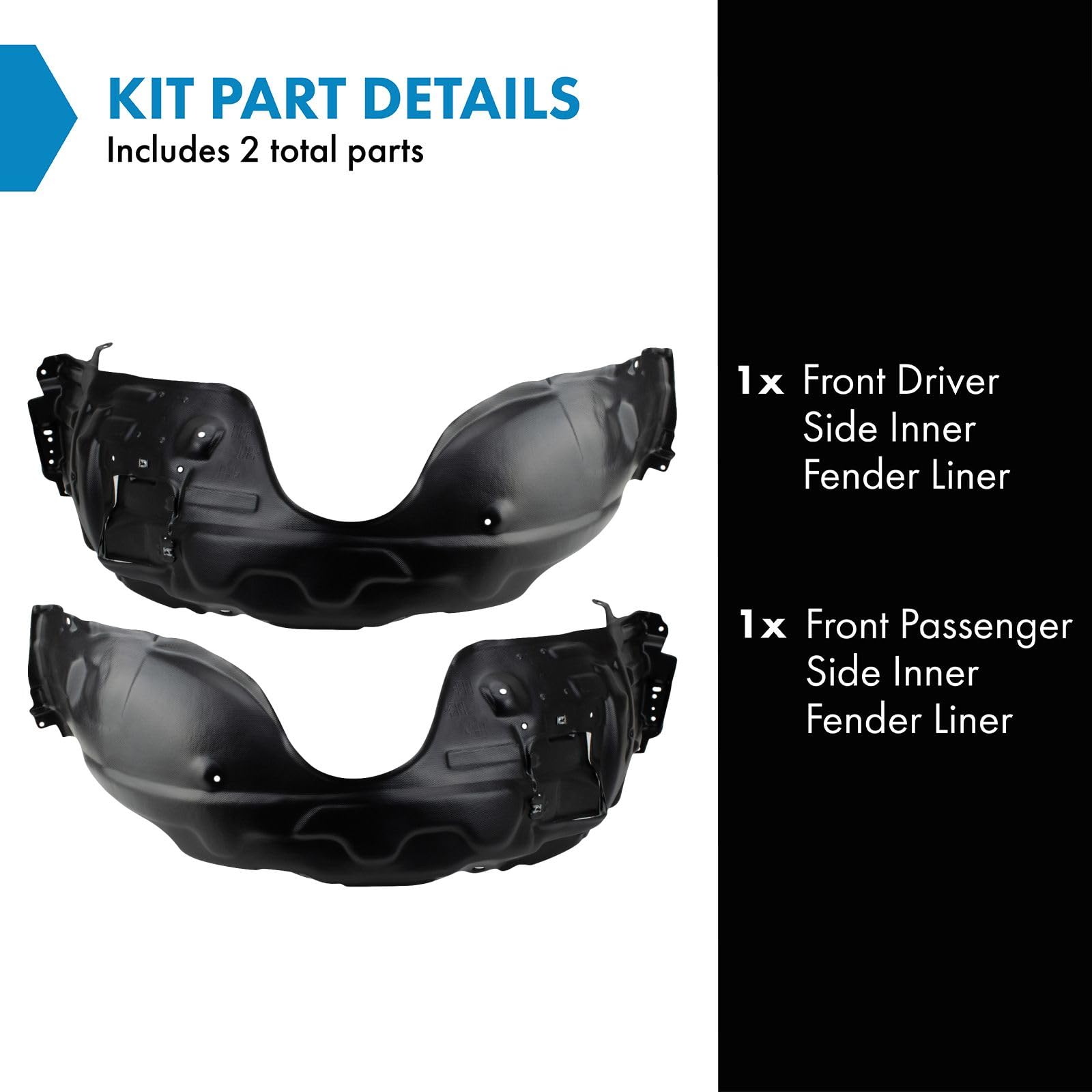 Trq Front Inner Fender Liner Set Compatible With 2007-2009 Lexus Es350 Lx1250116 Lx1251116