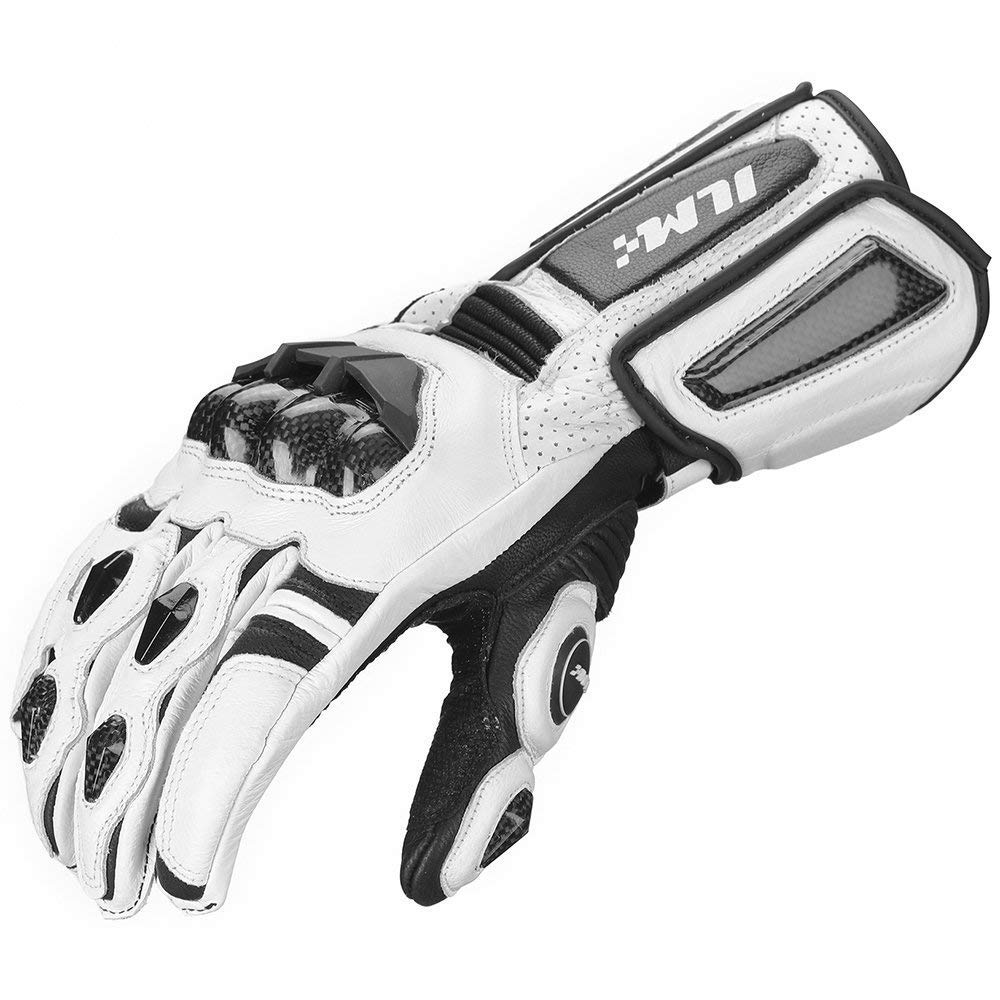 Ilm Air Flow Leather Motorcycle Gloves For Men And Women Model-Grc01L (Xxl, White-Long)