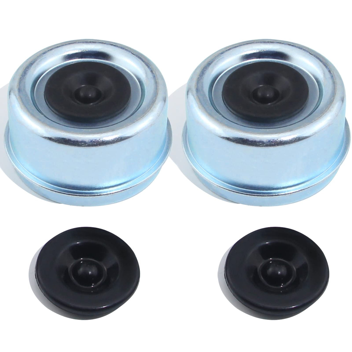 Ibroprat 2Pcs Trailer Axle Dust Cap Cup Grease Cover 2.72'' Hub With Extra 2 Rubber Plugs,Trailer Axle Wheel Hub And Bearing Dus