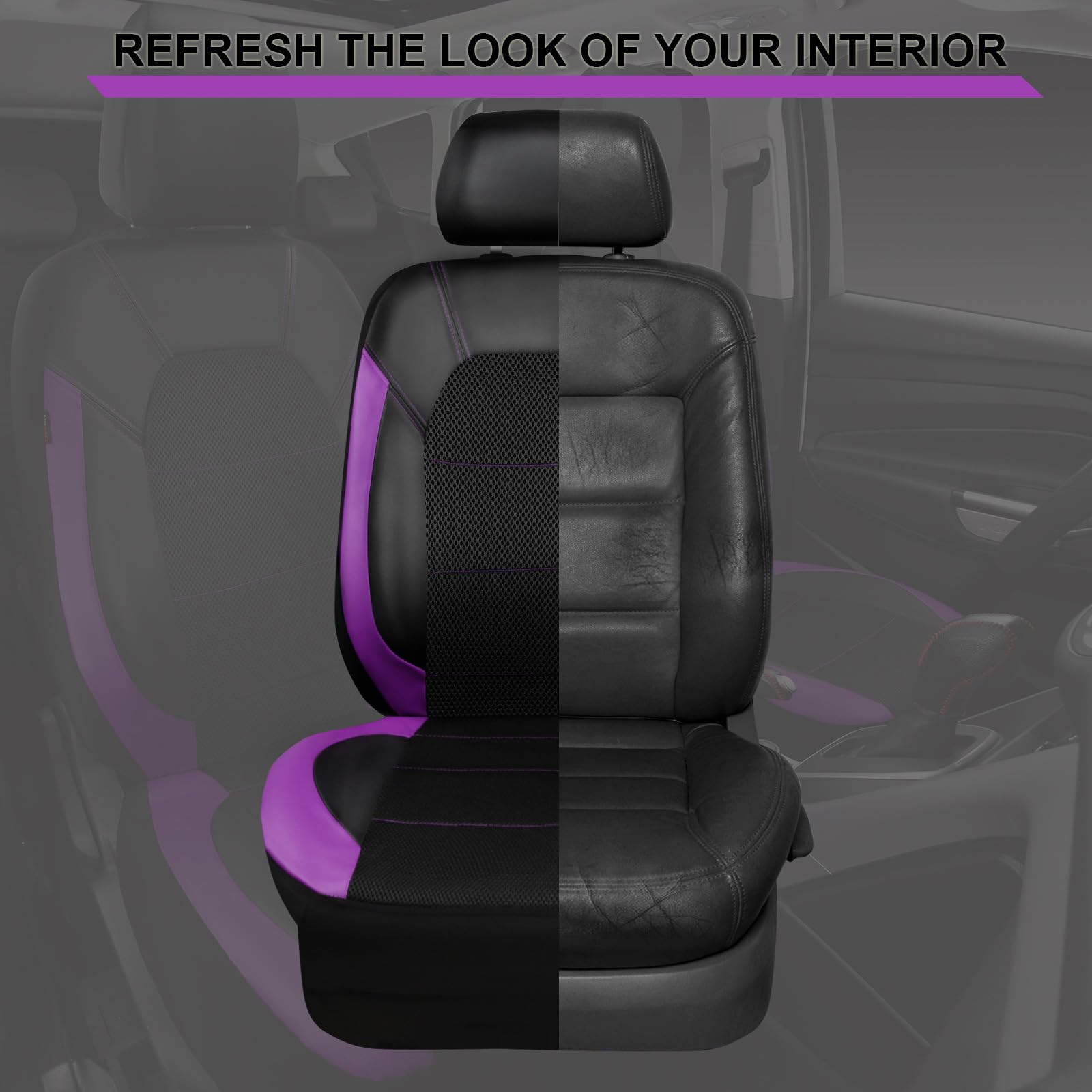 Car Pass Leather Seat Covers, Breathable Universal Car Seat Cover Full Set For Cute Women Girly,Super 5Mm Composite Sponge Insid