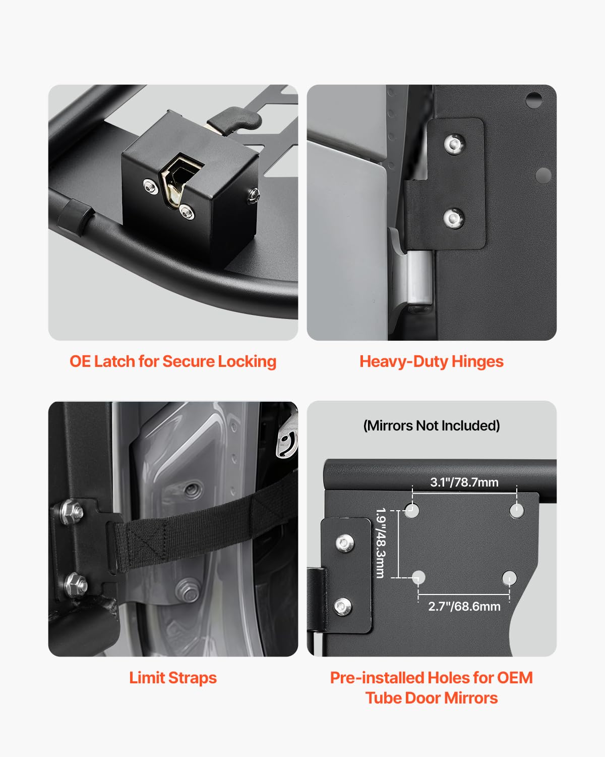 VEVOR Jeep Tube Doors, 4-Door, Hunting Style Jeep Tubular Door with Heavy-Duty Hinges & OE Latch, Jeep Doors with Rubber Pads, F