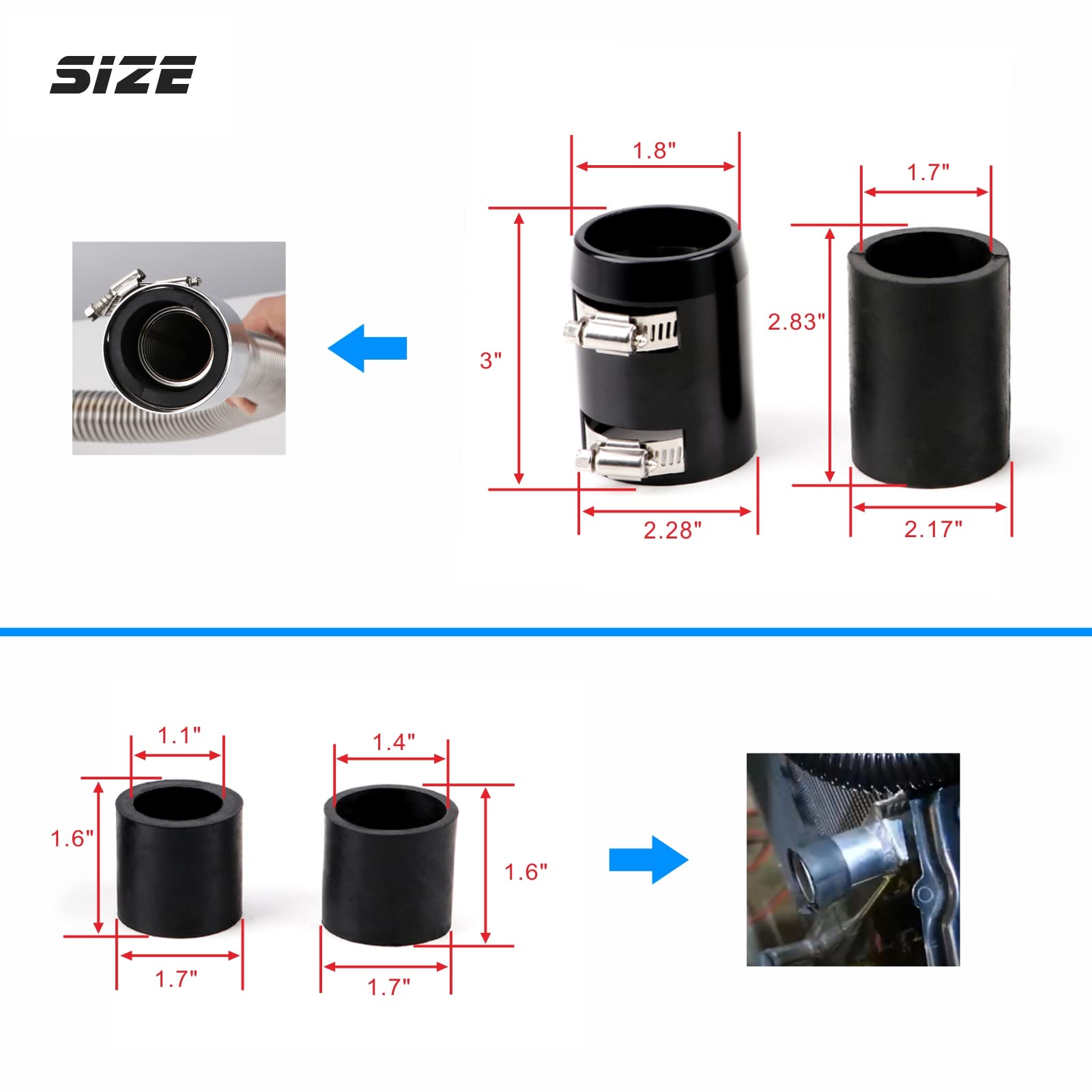 iRKY 36'' Stainless Steel Radiator Hose Flexible Universal Water Hoses Adapter Coolant Radiator Hose Kit With 2Pcs Chrome Caps S