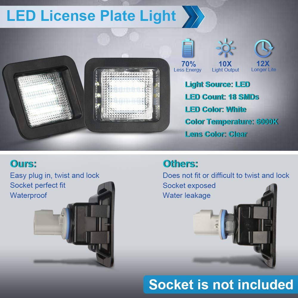 Mbuydiy Led License Plate Light Lamp Assembly Compatible With 2015-2020 F150 17-20 Raptor Clear Lens 6000K White, Pack Of 2