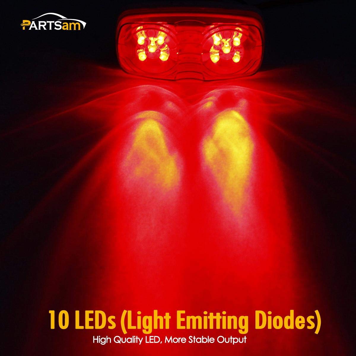 Partsam 14X Red/Amber Double Bullseye Led Light Side Marker Clearance Light Smoke Lens, Tiger Eyeled Marker Lights, 4'' Rectangu