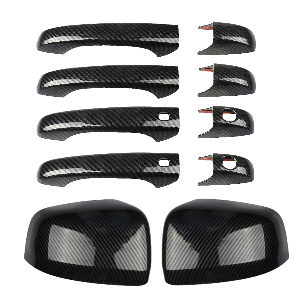 Sportuli Carbon Fiber Mirror Covers +Door Handle Covers Replacement For 2011-2021 Jeep Grand Cherokee And Dodge Durango