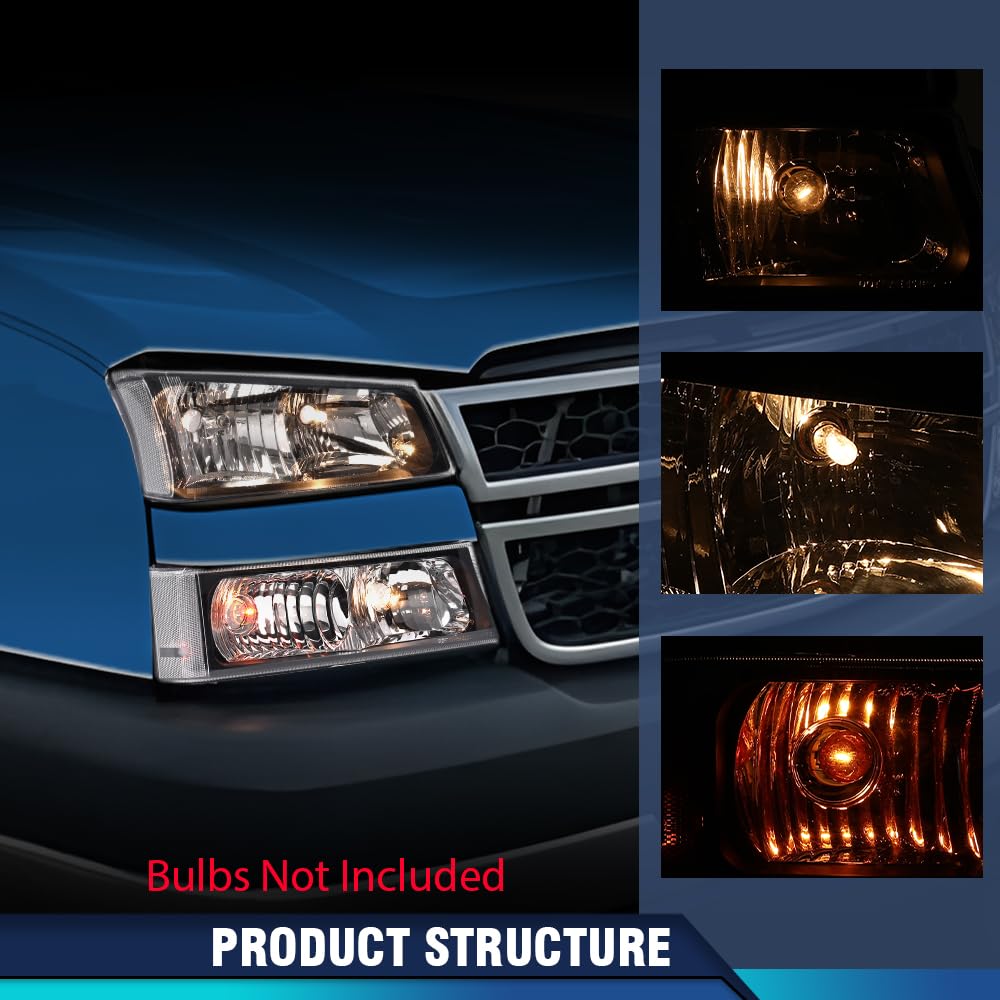 Pit66 Headlights Assembly, Compatible With 2003-2006 Chevy Silverado 1500 2500 3500 Hd Models/2003-2006 Avalanche 1500 2500(Fit