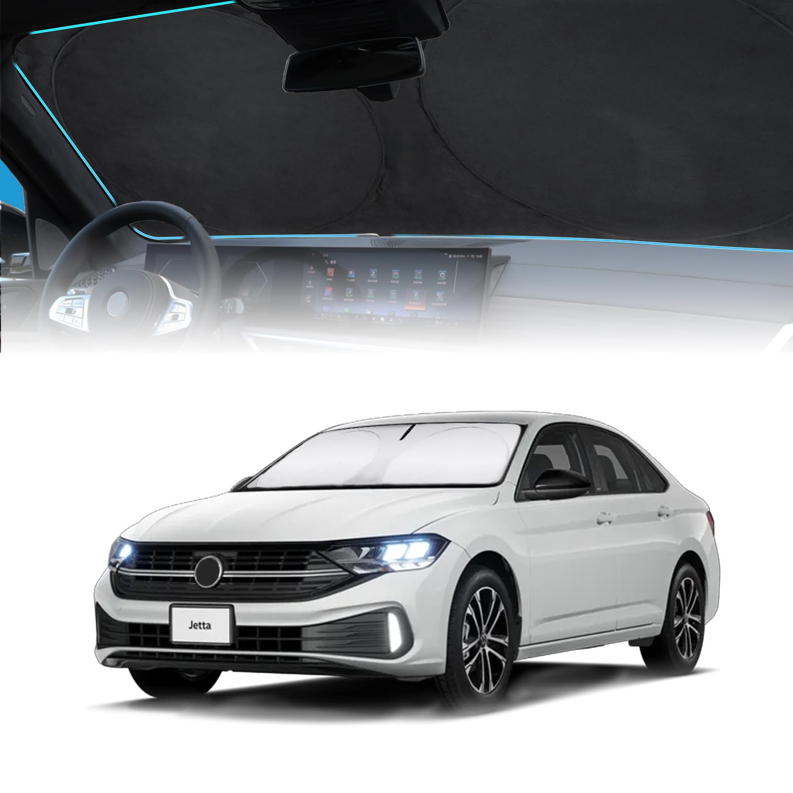Insauto For Vw Jetta 2020 Windshield Sun Shade Sunshade 2 Layers Front Window Shield For 2019-2023 Volkswagen Jetta Windshield C
