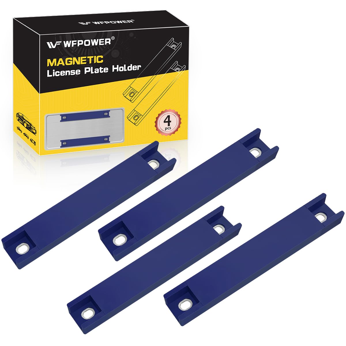 Wfpower 4 Pack Magnetic License Plate Holder, Dealer Demo Tag Test Drives Rubber Coated Strong Magnetic Protection Magnets Bar H
