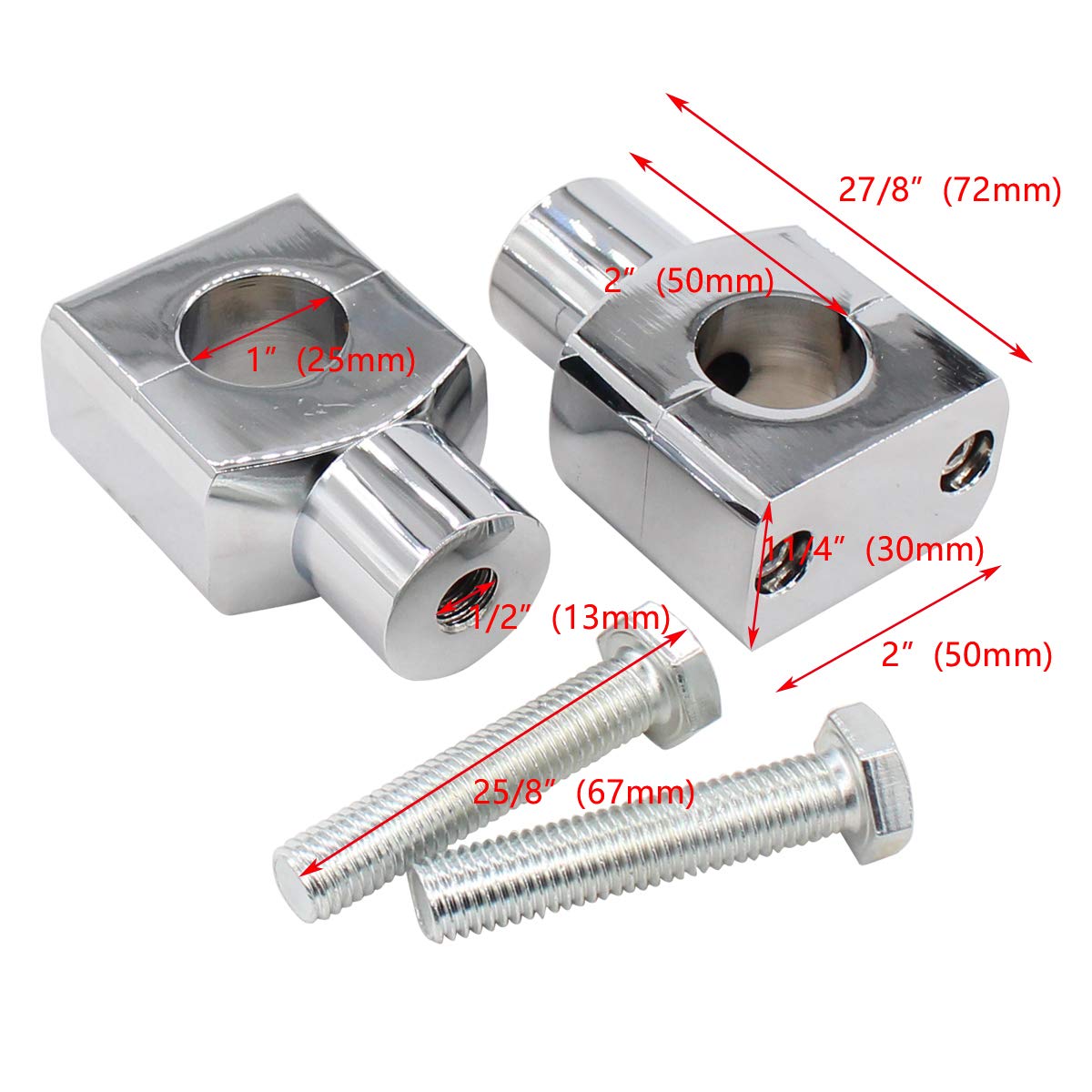 Applianpar Chrome Motorcycle 1 Inch Handlebar Risers Round Bar Mount Clamp For Honda For Kawasaki For Suzuki For Yamaha Sliver Pack Of 2