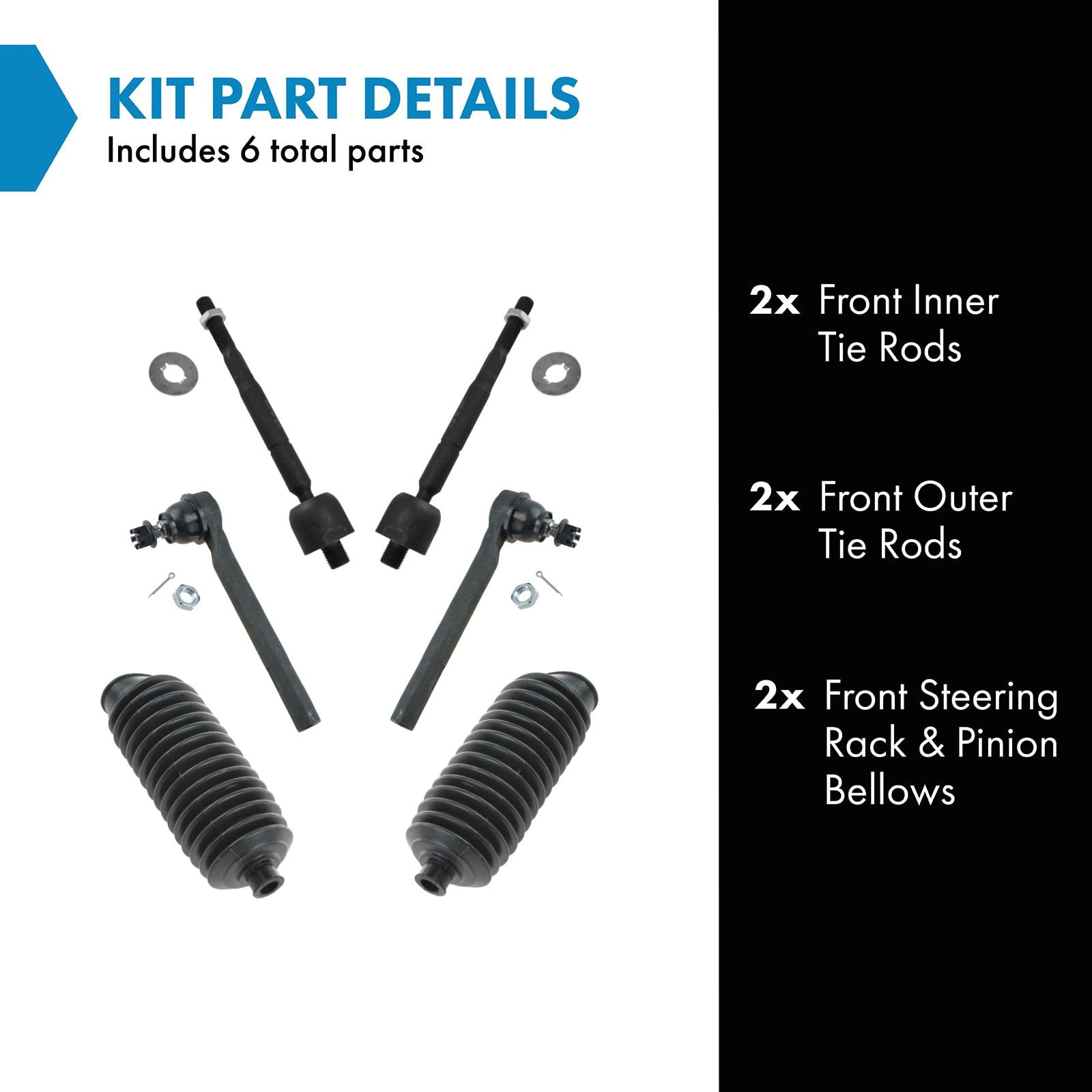 Trq Front Steering Kit Steering Rack & Pinion Bellow Tie Rod Compatible With 2005-2010 Honda Odyssey