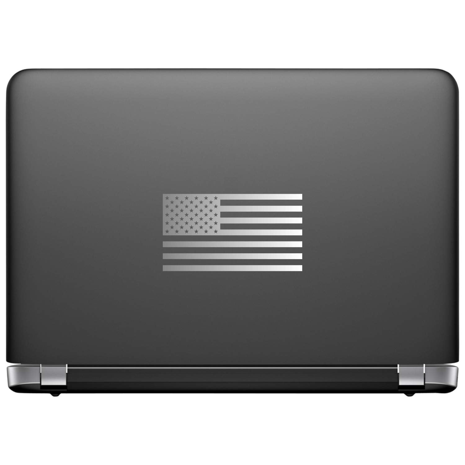 American Us Flag [Pick Color/Size] Vinyl Decal Sticker For Laptop/Car/Truck/Window/Bumper (5In X 2.8In, Gloss Metallic Silver)