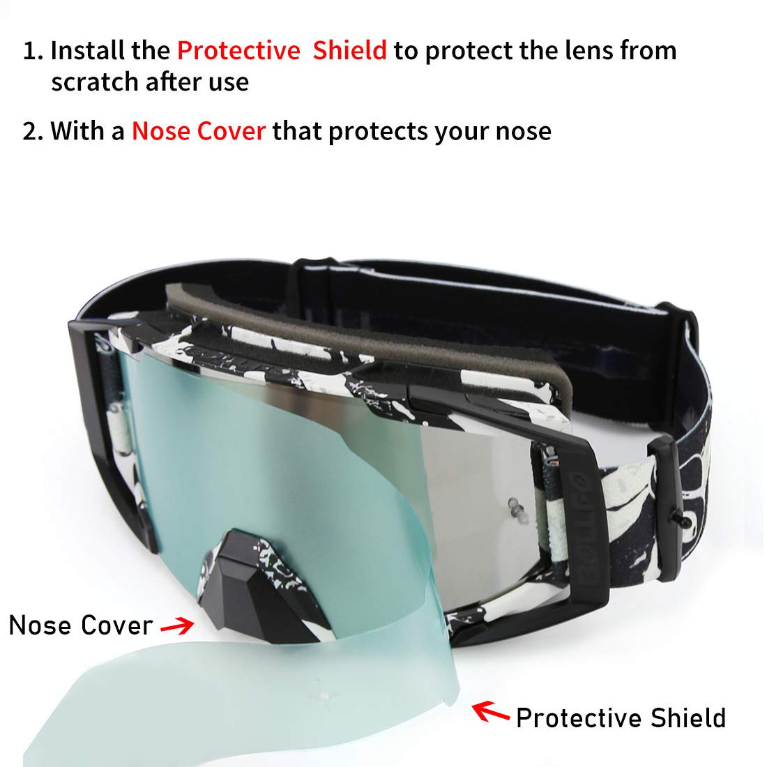 Motocross Goggles Dirtbike Atv Motorcycle Anti-Uv Motorbike Ski Goggles Anti-Slip Strap Nose Cover Fit Glasses & Helmet