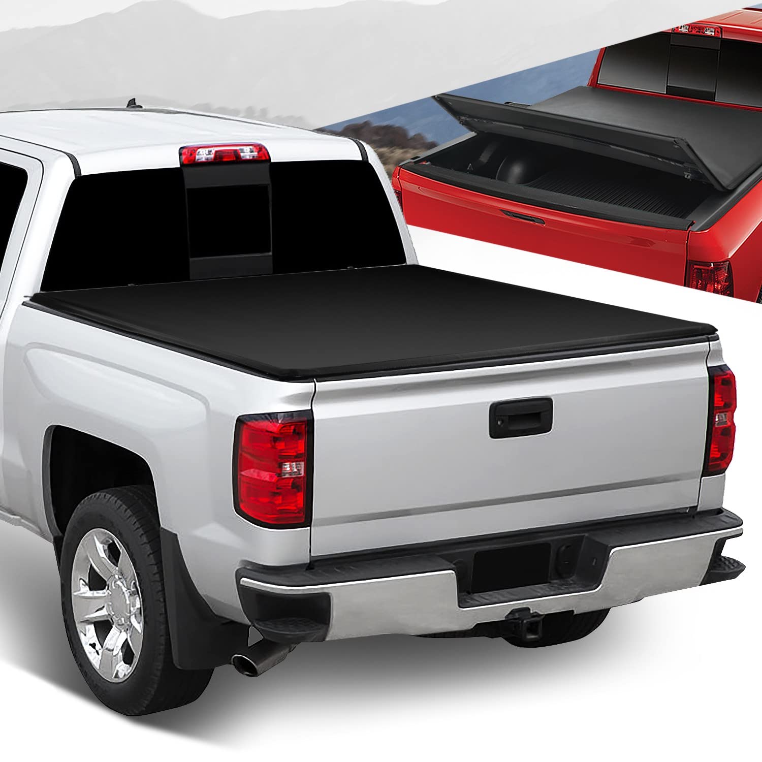 Auto Dynasty Soft Tri-Fold Truck Bed Tonneau Cover Compatible With 2014-2019 Chevy Silverado Gmc Sierra 1500 1500Ld 2500Hd 3500H