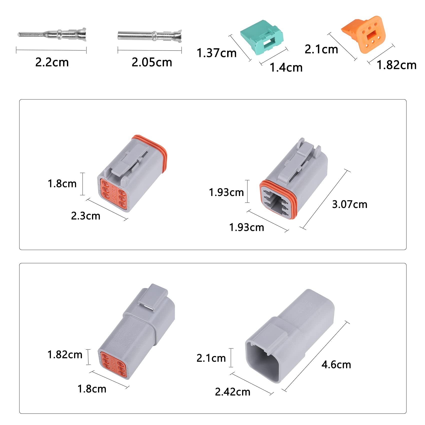 Muyi 5 Kit 6 Pin Way Dt Series Connector Gray Receptacle Ip67 Waterproof Heavy Duty 14-18 Awg 13 Amps Continuous Dt04-6P Dt06-6S