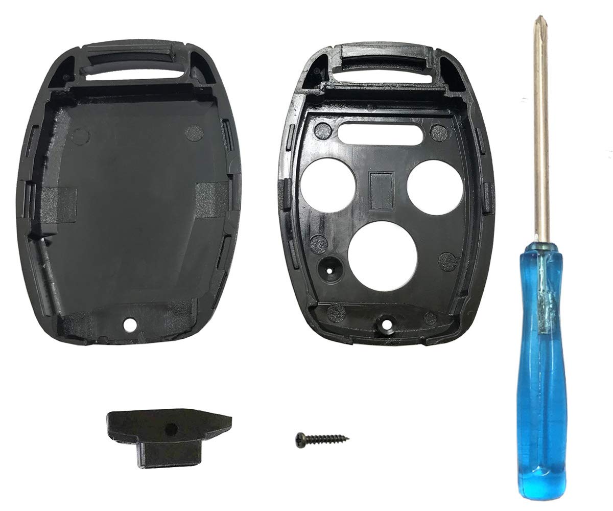 Grakest Black 3+1 Replacement Key Fob Shell Case for Honda Accord, Civic, Pilot, CR-V, Odyssey, Ridgeline 2003-2015 - No Cutting Required