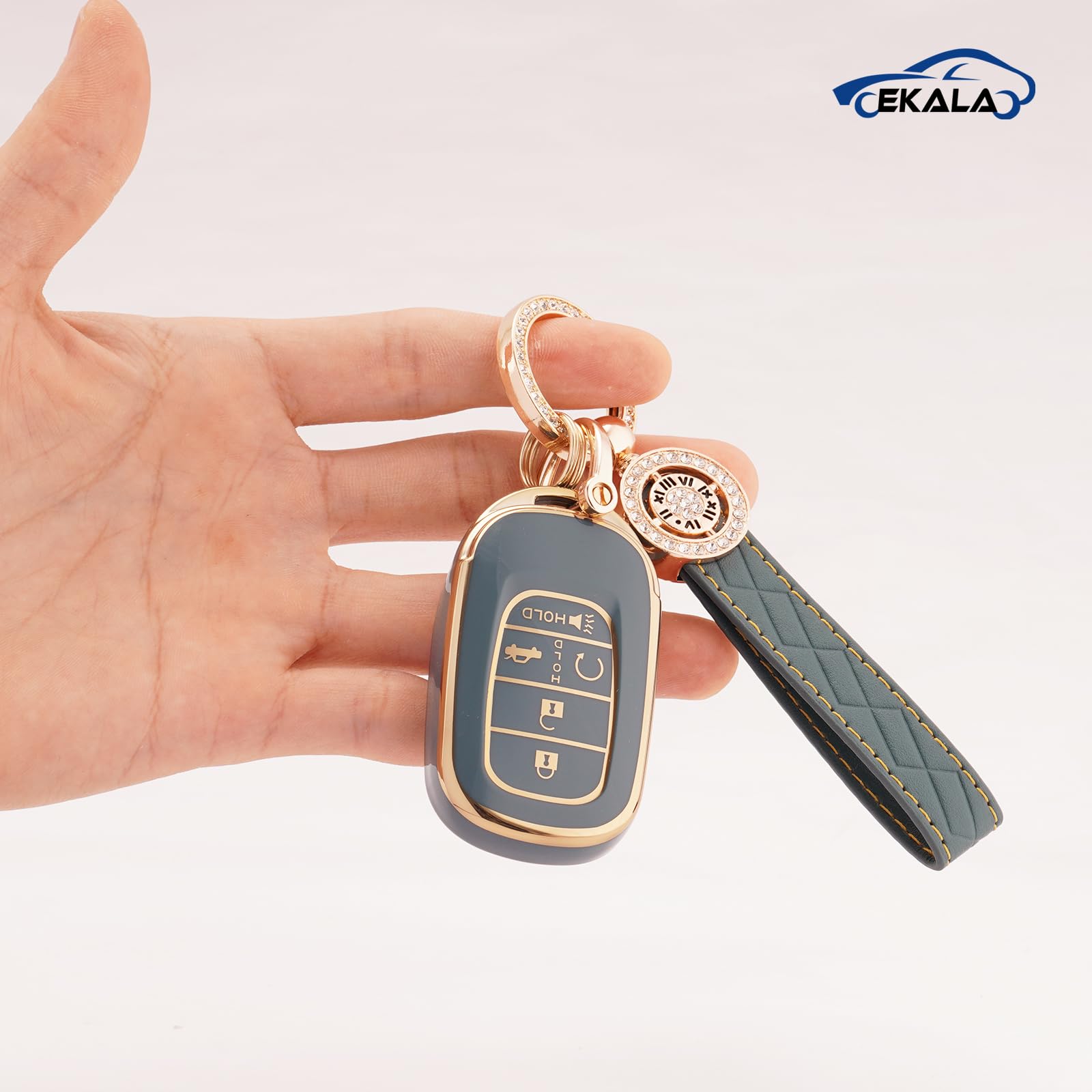 EKALA for Honda Key Fob Cover with Leather Key Fob Keychain, 5 Buttons Soft TPU Keys Shells Compatible with 2023 2024 Honda Civi
