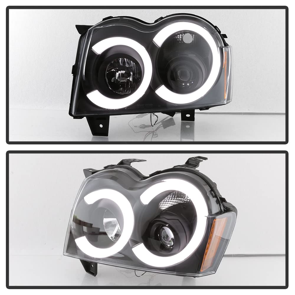 Acanii - For 2005-2007 Jeep Grand Cherokee Black Led Tube Projector Headlights Headlamps Assembly Driver & Passenger