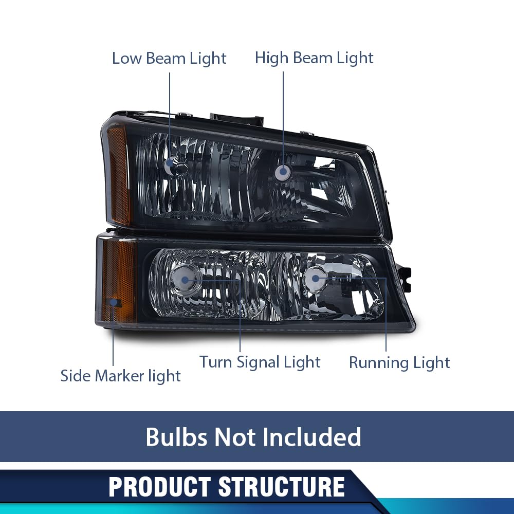 Pit66 Headlight Assembly Compatible With Chevy Silverado 1500 2500 3500 Hd Models 2003-2006/Fit Avalanche 1500 2500 03-06(Fit No