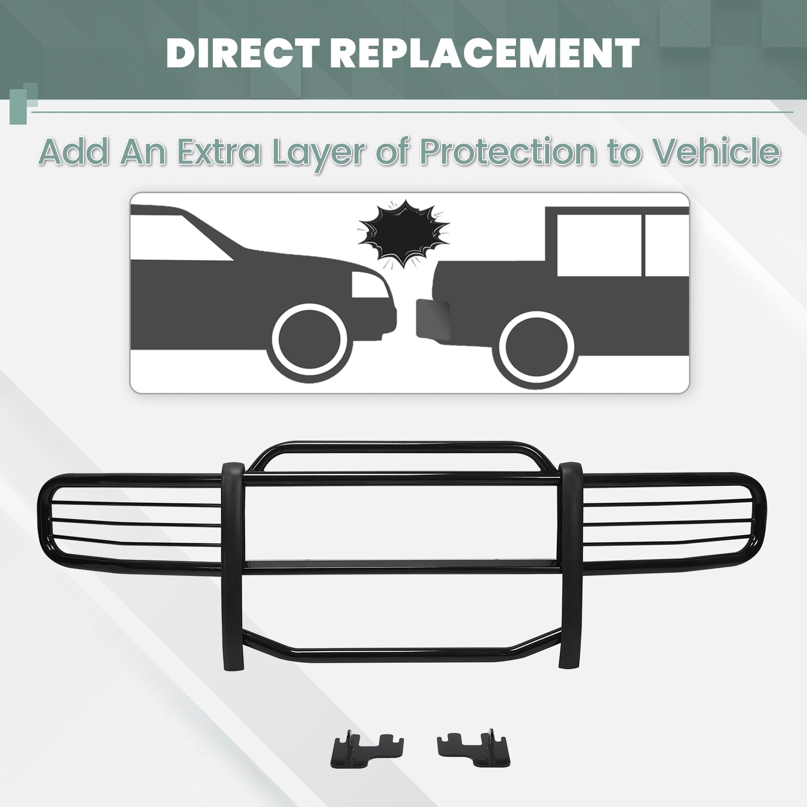 HECASA Brush Guards Compatible with 2006-2011 Hummer H3 H3T Models Grill Grille Guards Bull Bar Steel Black Power Coated