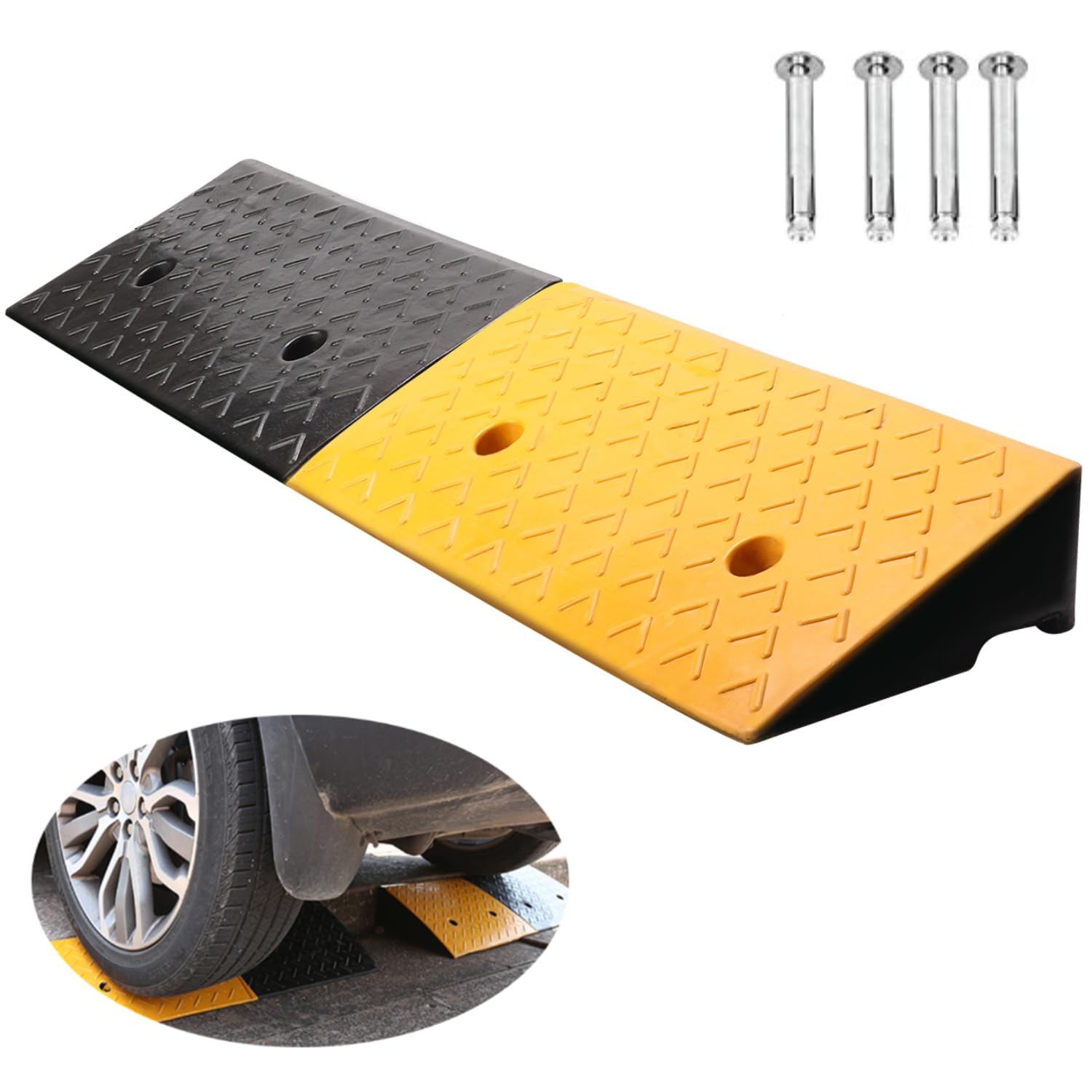 Nisorpa 5 Rubber Curb Ramps 10 Ton Heavy Duty Loading Driveway Ramps with 4 Expansion Screws, Wheelchair Threshold Non-Slip Ra