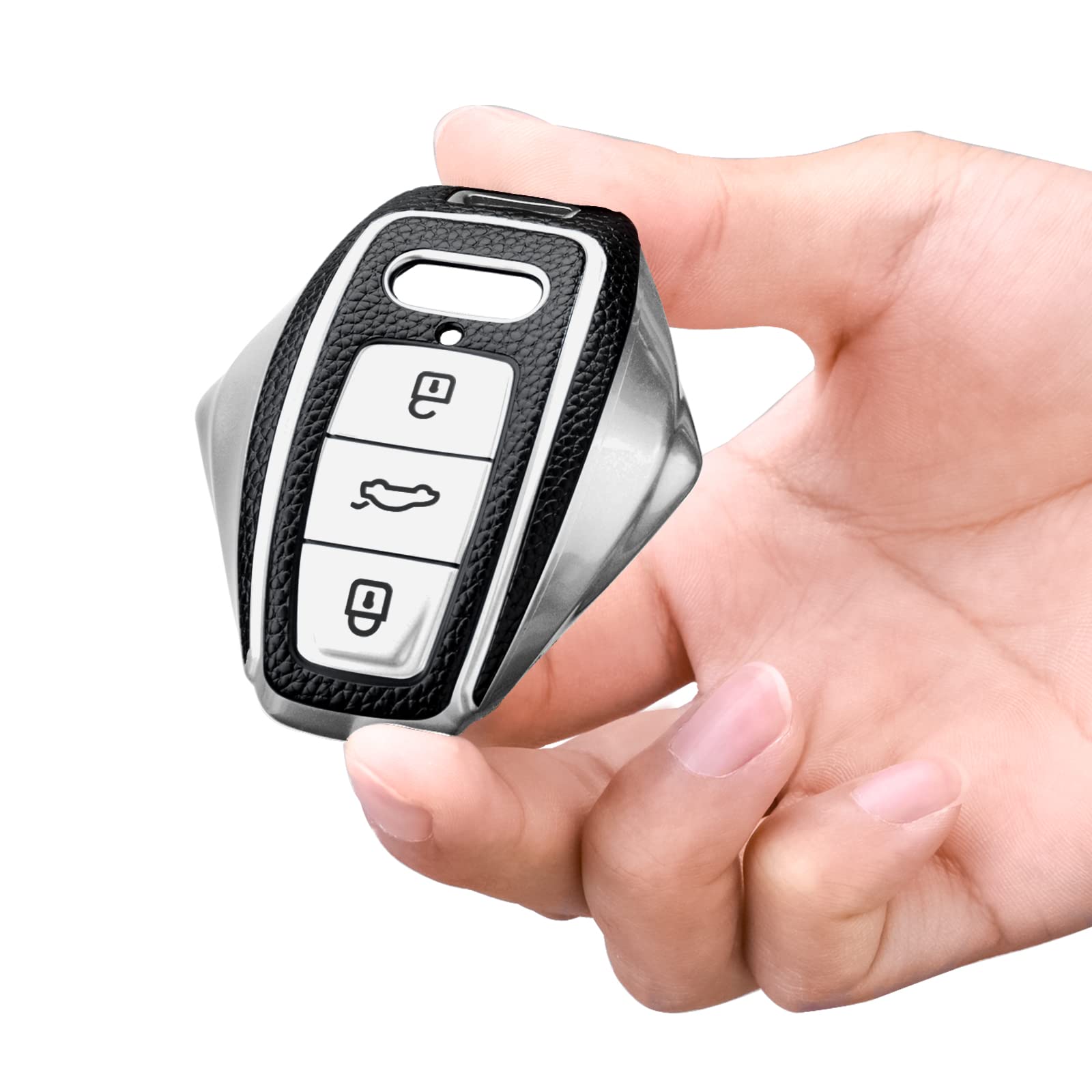 Elohei For Audi Key Fob Cover, Special Soft Tpu Key Case Cover Protector Compatible With Audi A6L A6 A7 A8 Q7 Q8 E-Tron 2018-2022 A3 S3 S6 Sq7 Rs6 S7 Rs7 Smart Key(Leather Texture Silver)