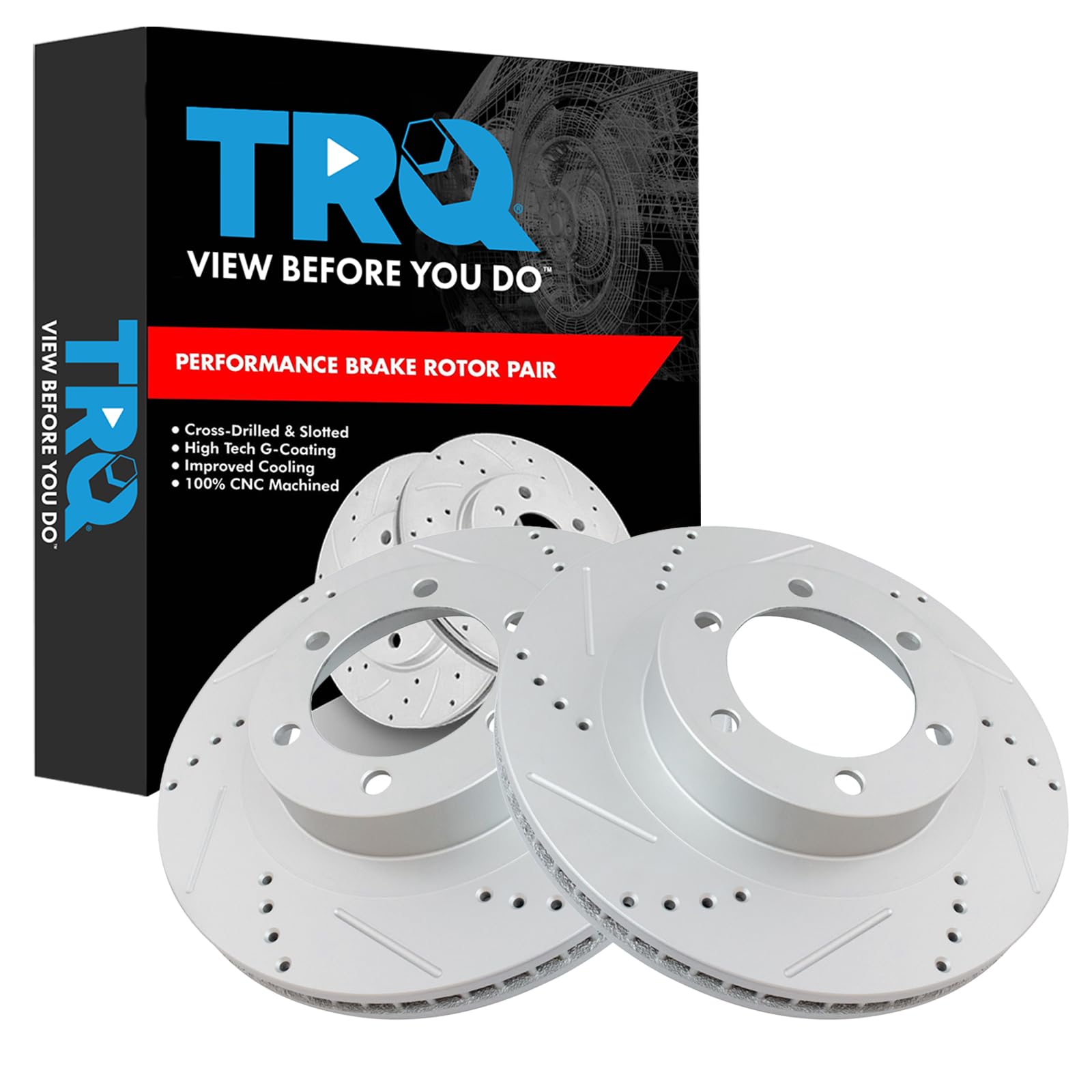 Trq Front Performance Brake Rotors Set Premium G-Coated Cross Drilled & Slotted Compatible With 2003-2009 Lexus Gx470 Toyota 4Ru