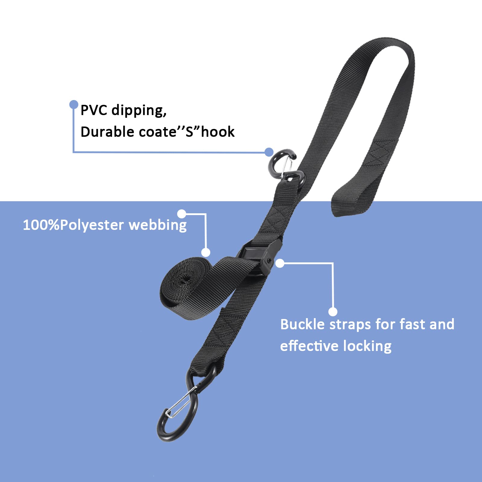 Motorcycle Handlebar Tie Down Straps, Dirt Bike Straps, Short Cam Buckle Tie Down Straps with S Hook and Soft Loops for Boat, Ka