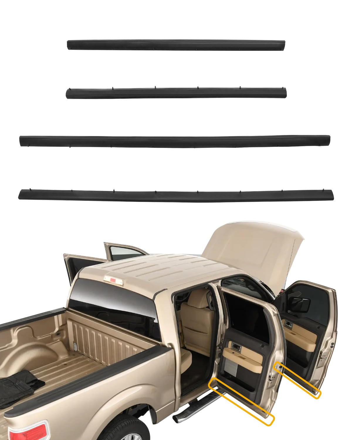 Door Lower Weatherstrip(4PCS), Front & Rear Rubber Door Seal Trim Set, Compatible with 1999-2016 Ford F250 F350 F450 F550 Super 