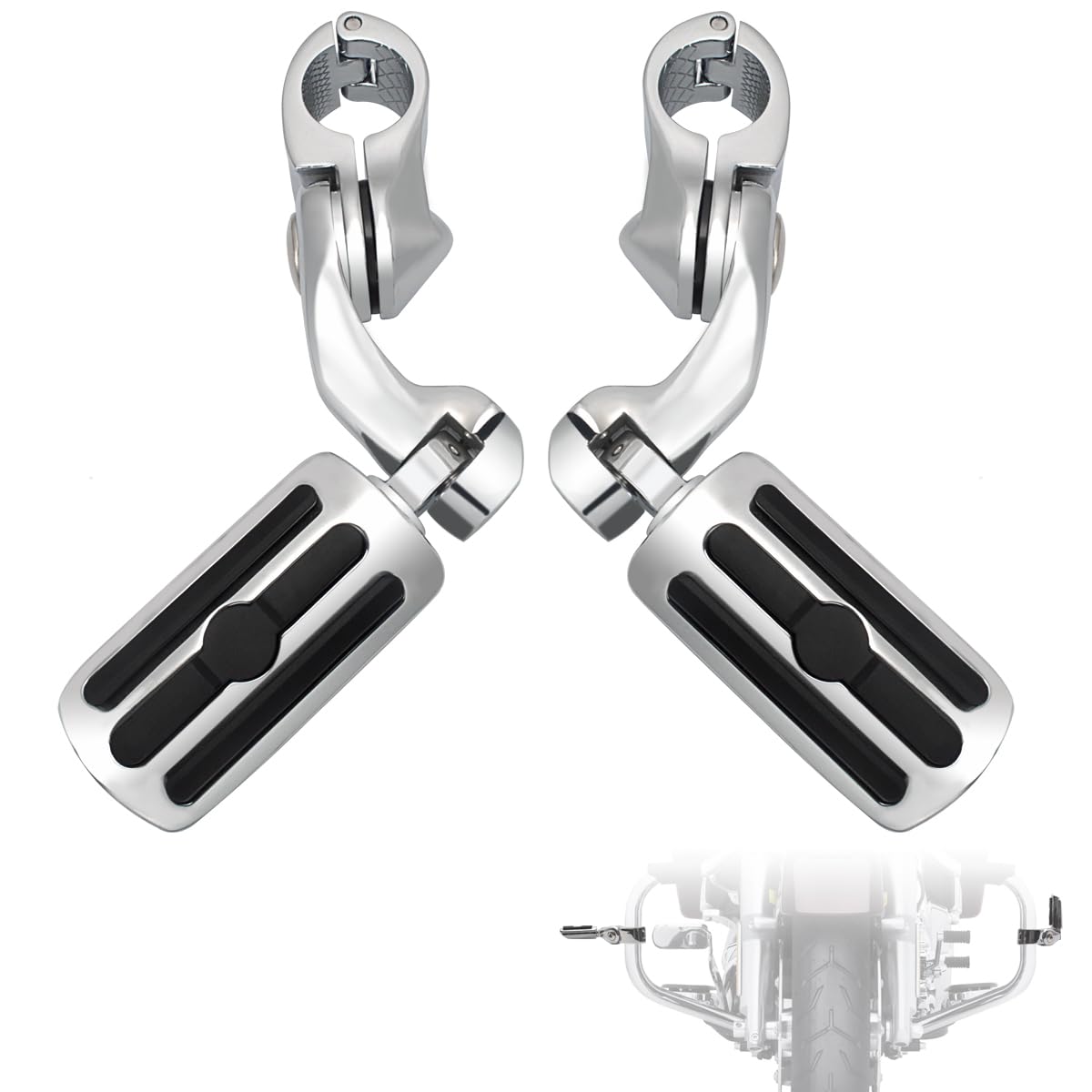 Fovplue 1.25' Highway Footpegs,Short Angled Adjustable Highway Pegs W/Mounts For Harley Touring Street Glide Electra Glide Road King Softail Cvo Dyna Trike Sportster W/1-1/4' Engine Guard,Chrome#1