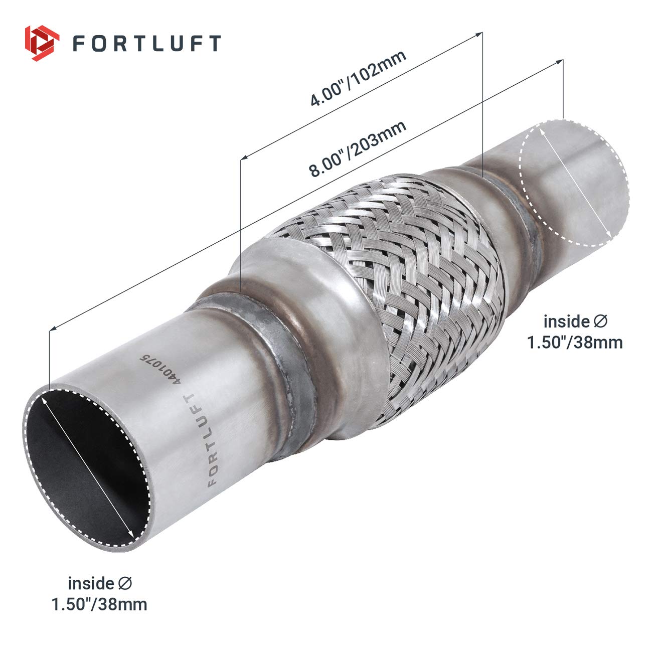 Fortluft Exhaust Flex Pipe (Exhaust Flex Connector With Extension Pipes, 1.50''X4.00''X8.00''/38X102X203Mm)