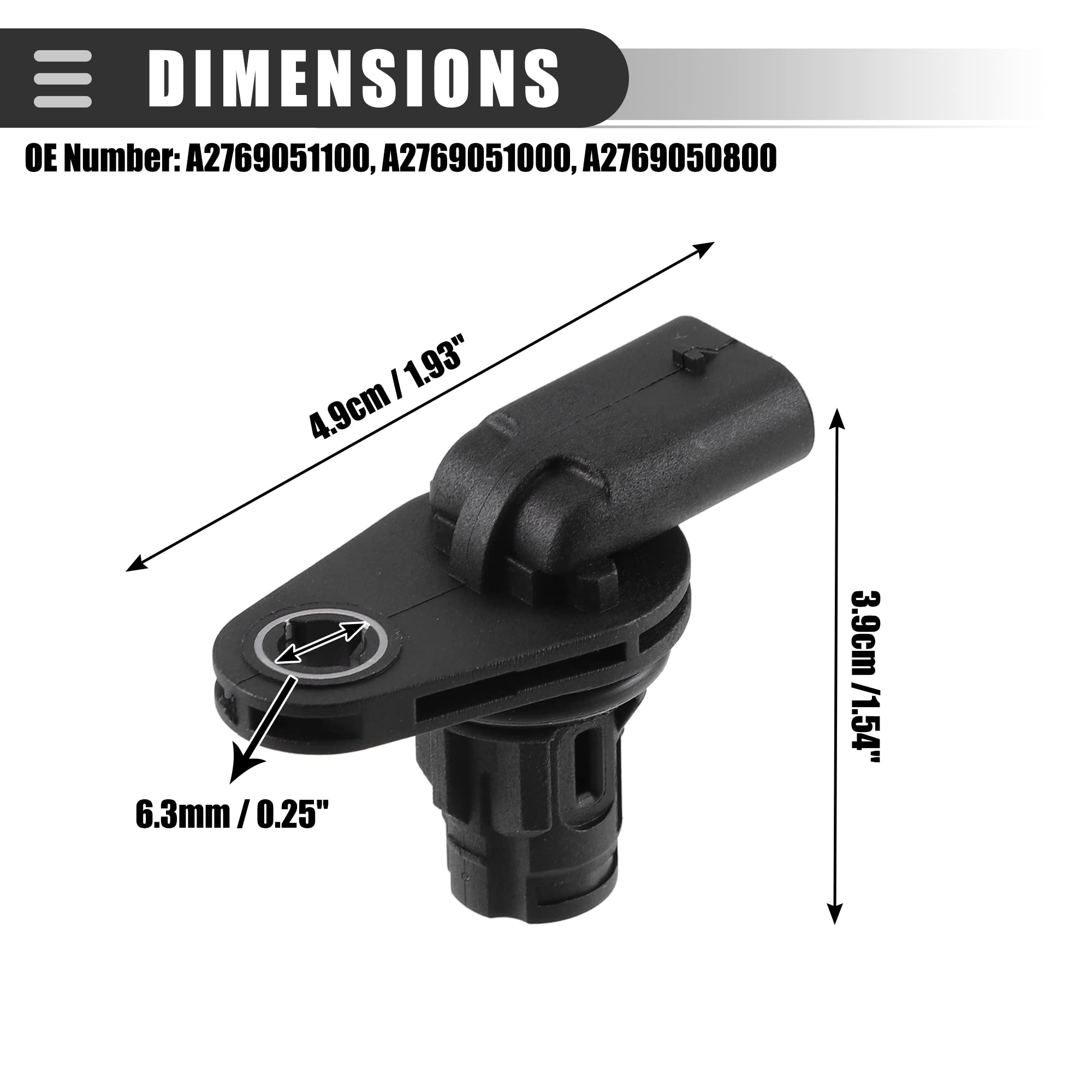 Motoforti Camshaft Position Sensor for Mercedes-Benz C300 2013-2014, Black, A2769051100, 1.93x1.54x0.98