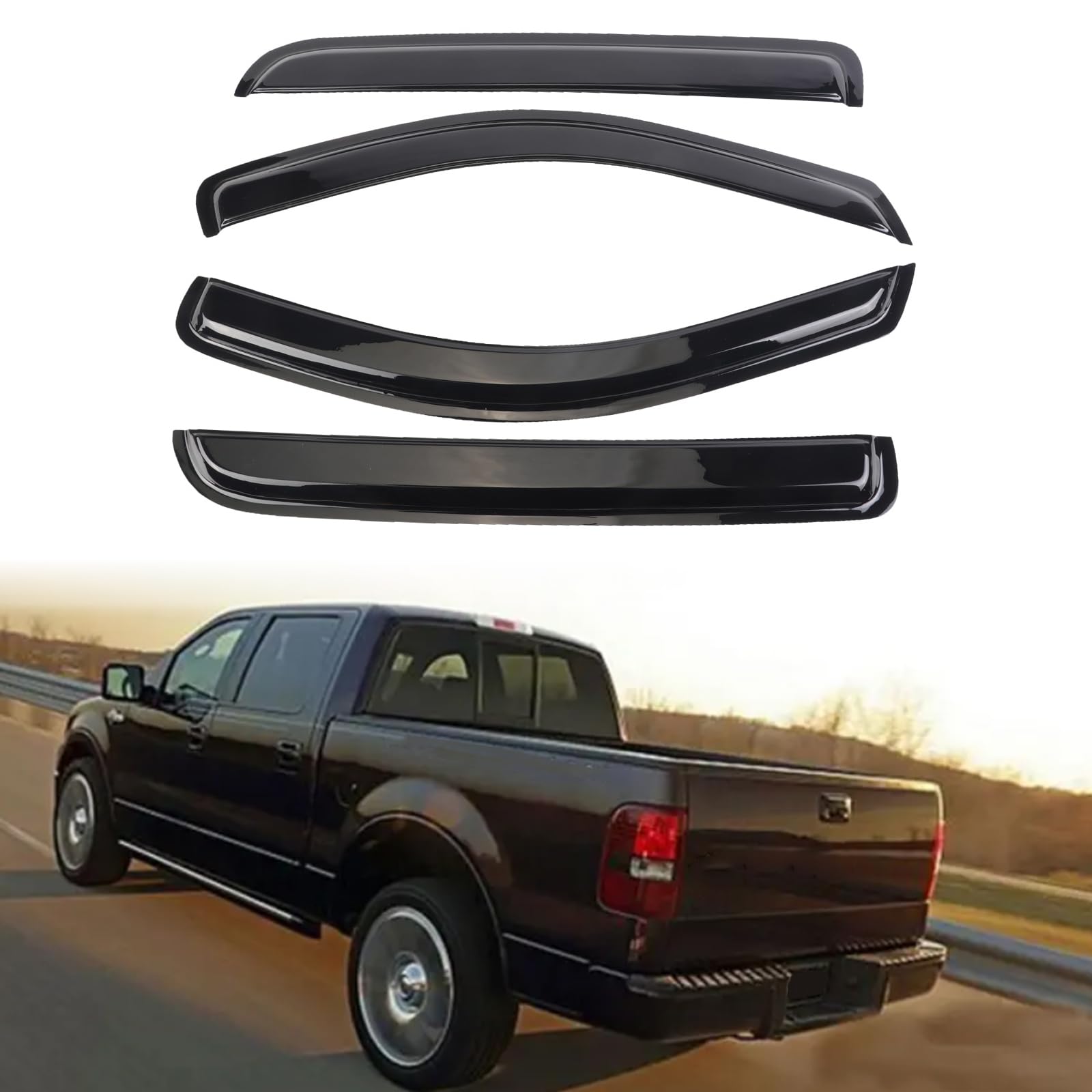 Sontian Window Visor Wind Deflector 4Pcs Out-Channel Tape-On Nice Rain Guards Set Compatible With 2004-2008 Ford F-150 Super/Cre