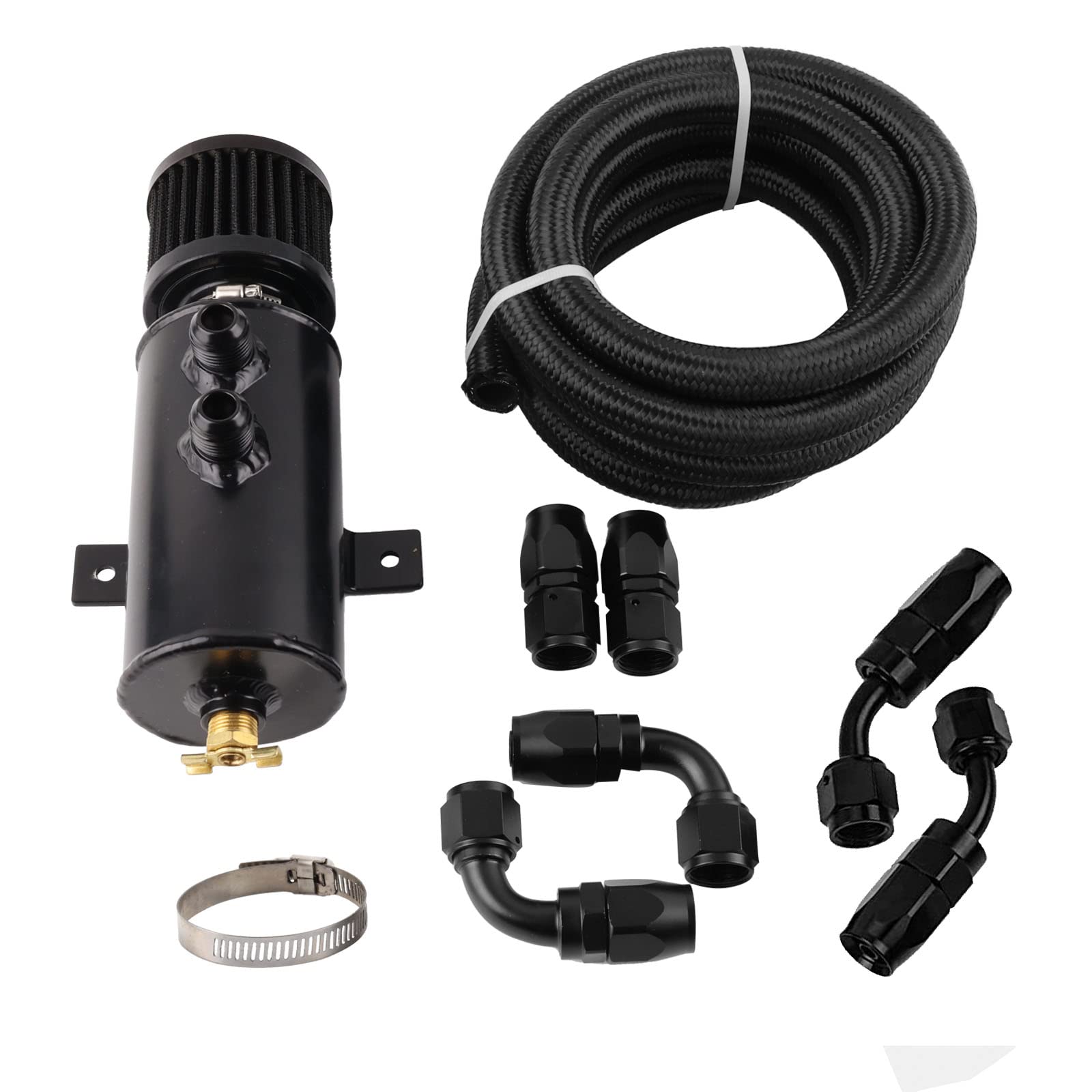 Bagaraatan 10An Baffled Oil Catch Can Breather Can With Drain Valve 750Ml Bundle And 10Ft 10An 5/8'' Fuel Line Fitting Kit Nylon