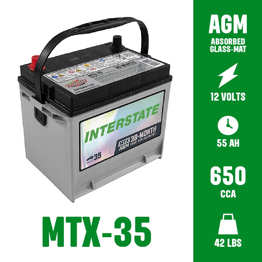 Interstate Batteries Automotive Battery 12V 55Ah (Group Size 35) 650CCA SLI AGM Auto Battery Replacement for Cars, SUVs, Sedans,