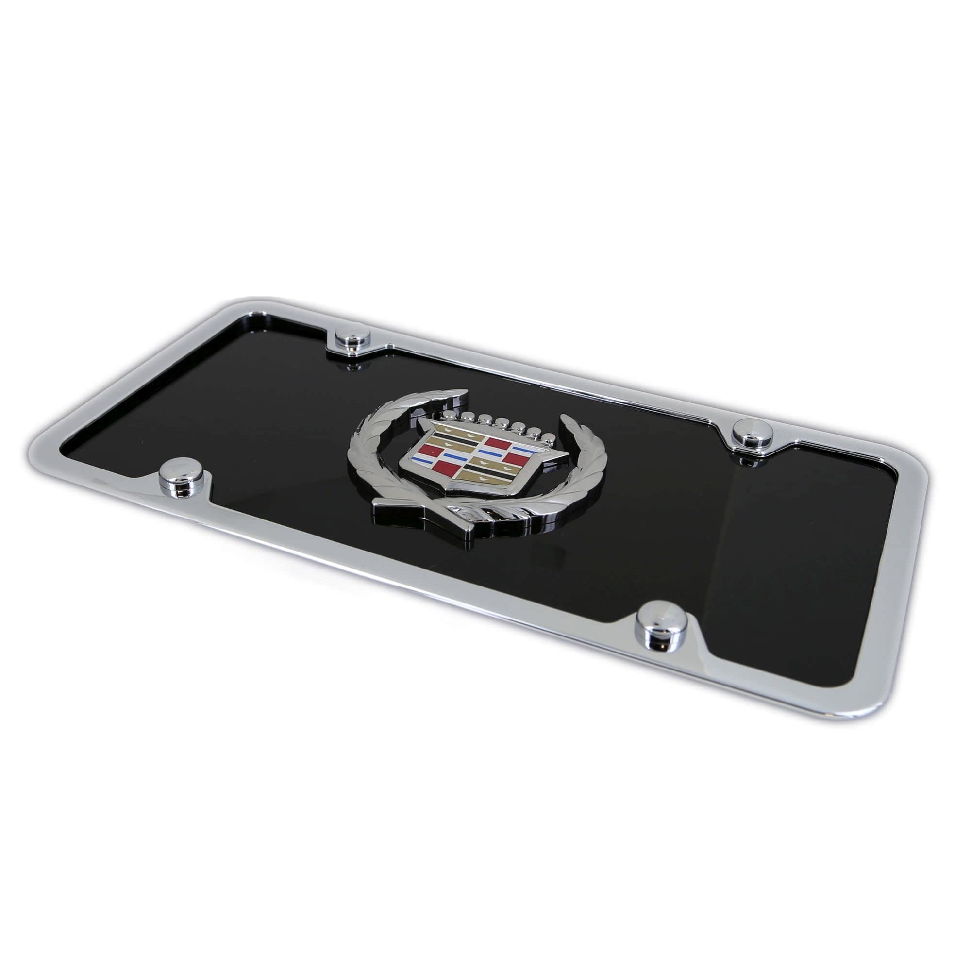 Au-Tomotive Gold Classic Logo On License Plate + Frame For Cadillac (Black)