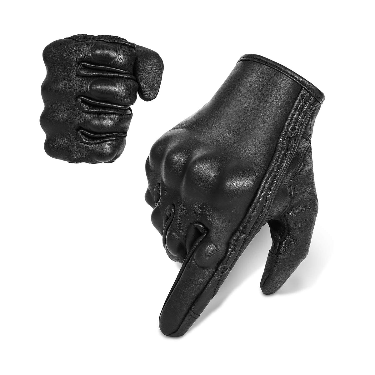 Full Finger Goat Skin Leather Touchscreen Motorcycle Gloves Non-Perforated, M