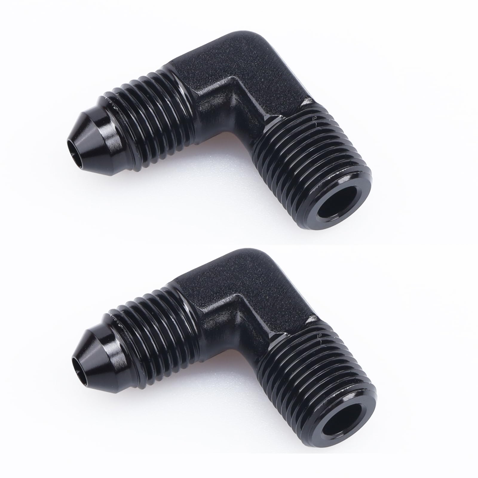 Ac Performance 90 Degree Elbow -4 An Male To 1/4'' Npt Male Fitting Adapter Connector Aluminum Black, Pack Of 2