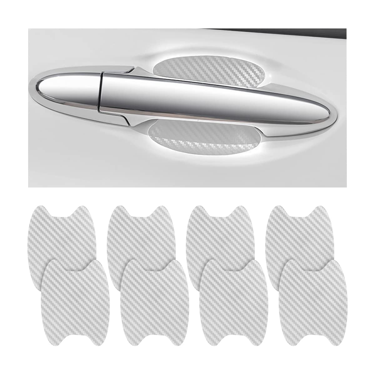 8Pcs Car Door Handle Sticker, Carbon Fiber Anti-Scratches Car Door Cup Protector, Non-Marking Auto Door Handle Protective Film, Self-Adhesive Door Side Paint Protector For All Cars (Silver/8 Pcs)