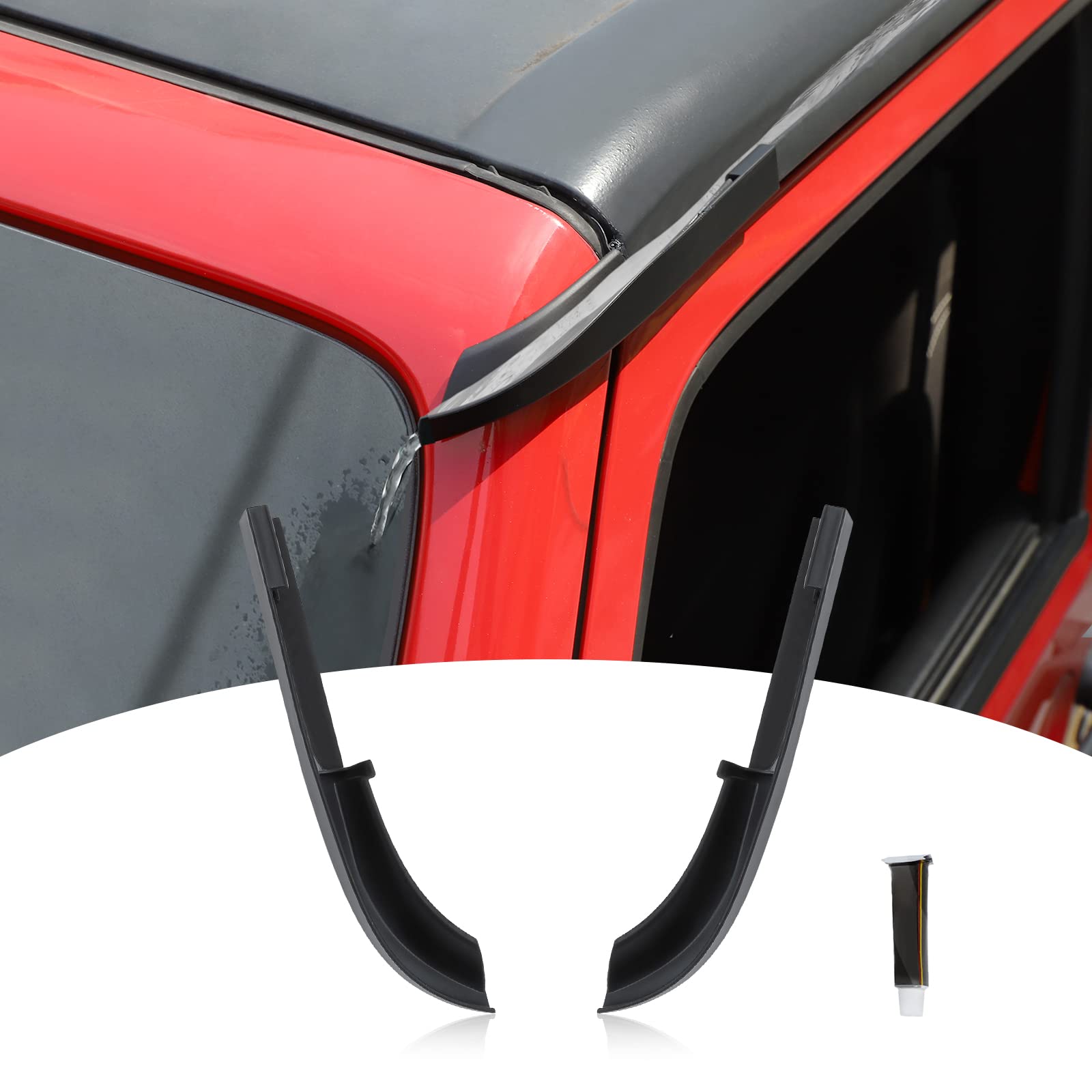JeCar JK Hardtop Rain Gutter Extension Drip Rail Rain Diverter Exterior Accessories for Jeep Wrangler 2011-2018 JK JKU, Upgrade 