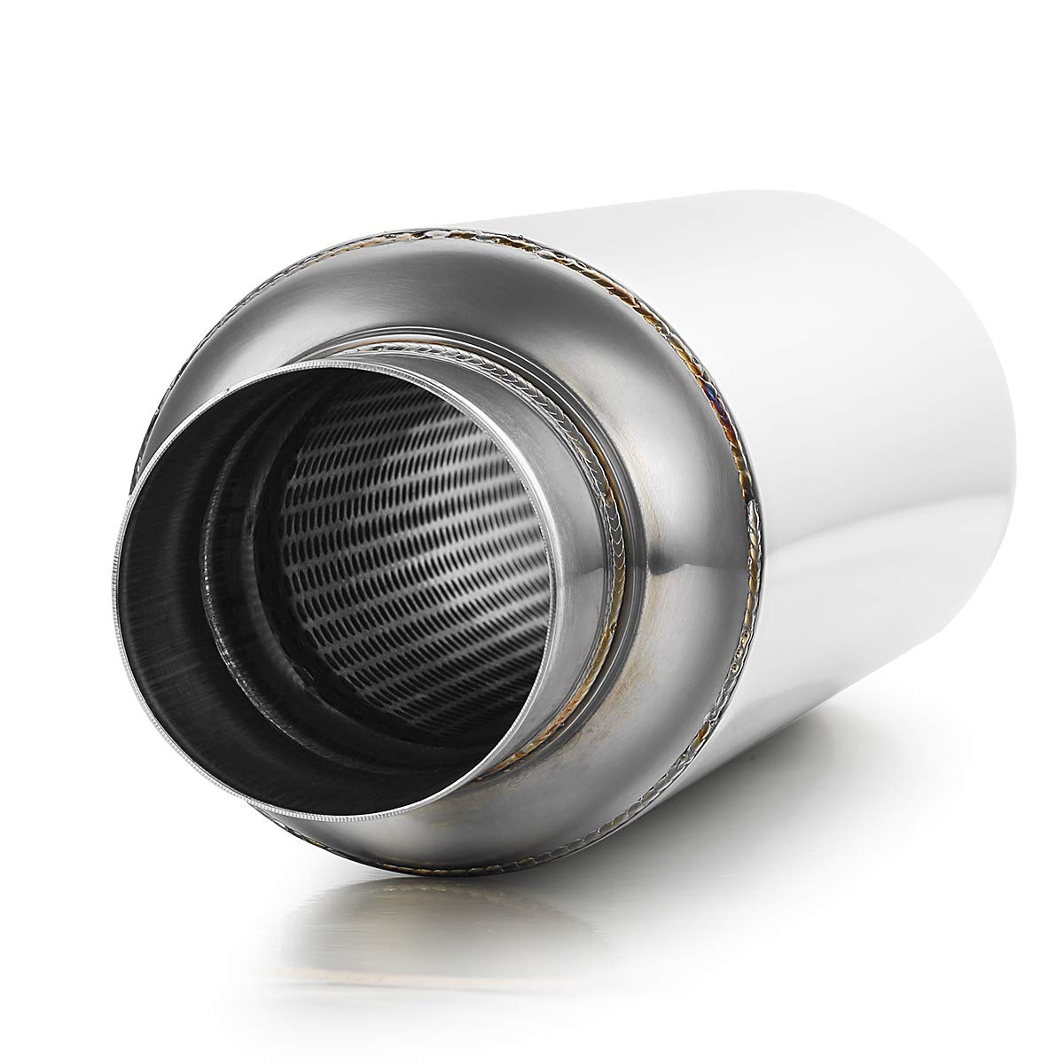 A-Karck Resonator 2.5 Inch Inlet, Polished 2.5'' Inlet 2.5'' Outlet 19'' Overall Length Exhaust Resonator Muffler Deep Tone Clea