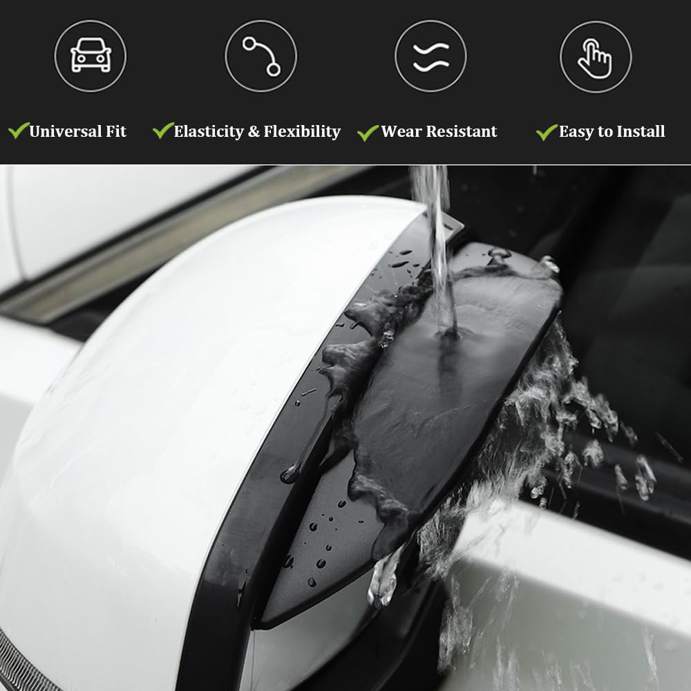 Smeyta Car Rearview Rain Eyebrow Shield,Car Mirror Rain Protector Film,Visor Guard for Most Truck and SUV (Solid Black, 2PC)