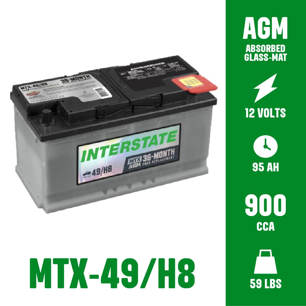 Interstate Batteries Automotive Battery 12V 95Ah (Group Size H8, 49) 900CCA SLI AGM Automobile Replacement Battery for Cars, SUV