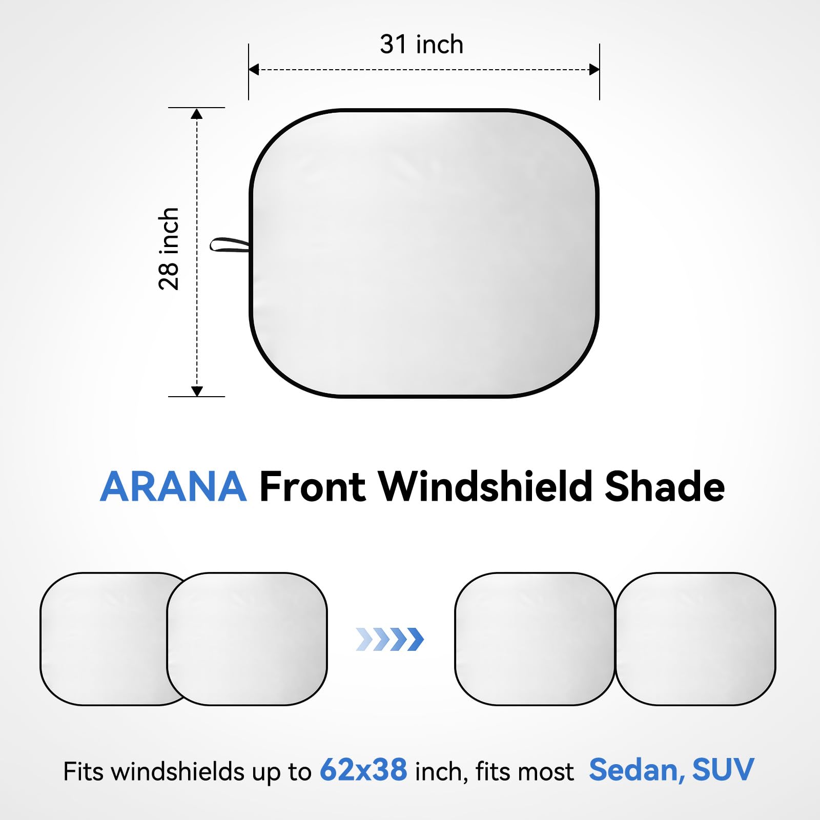 Arana Car Windshield Sun Shade 2 Piece?240T Thickened Front Window Sunshades Blocking 99% Uv & Heat?2025 Upgrade Sun Visor Keeps