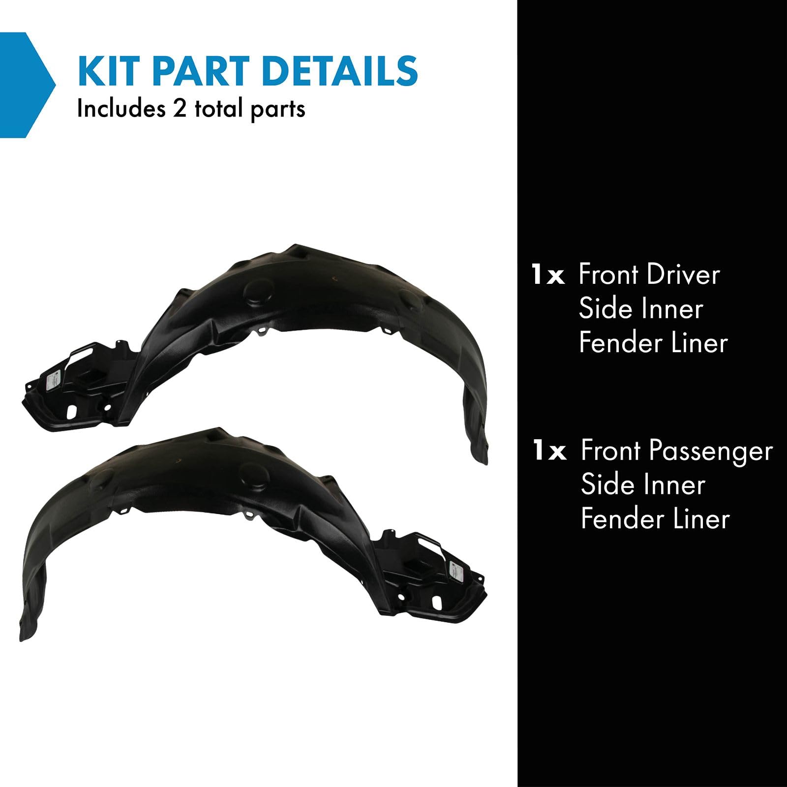 Trq Front Inner Fender Liner Set Compatible With 2009-2010 Toyota Corolla To1248149 To1249149