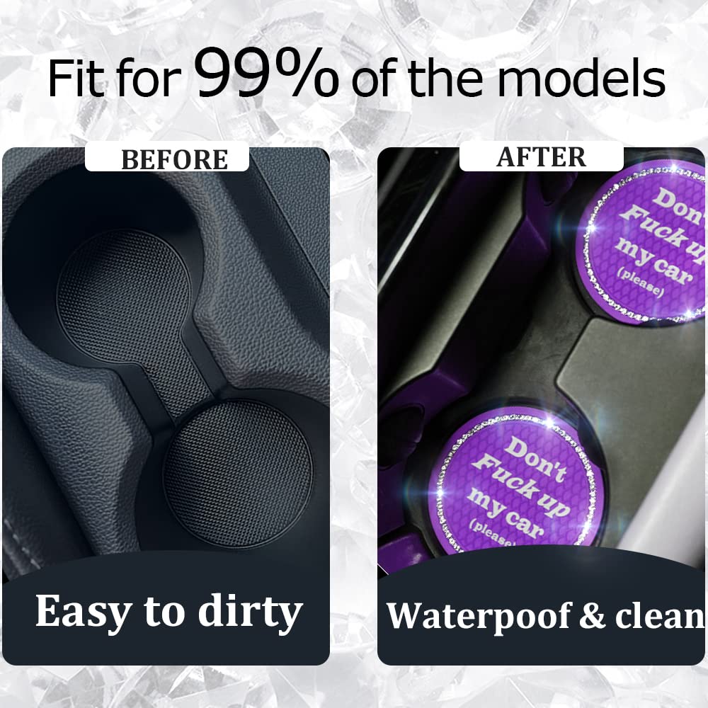 Smeyta Car Cup Coasters 2 Pack - Bling Interior Accessories, Universal Cup Holder Inserts For Suv/Truck (Purple, 2Pc)