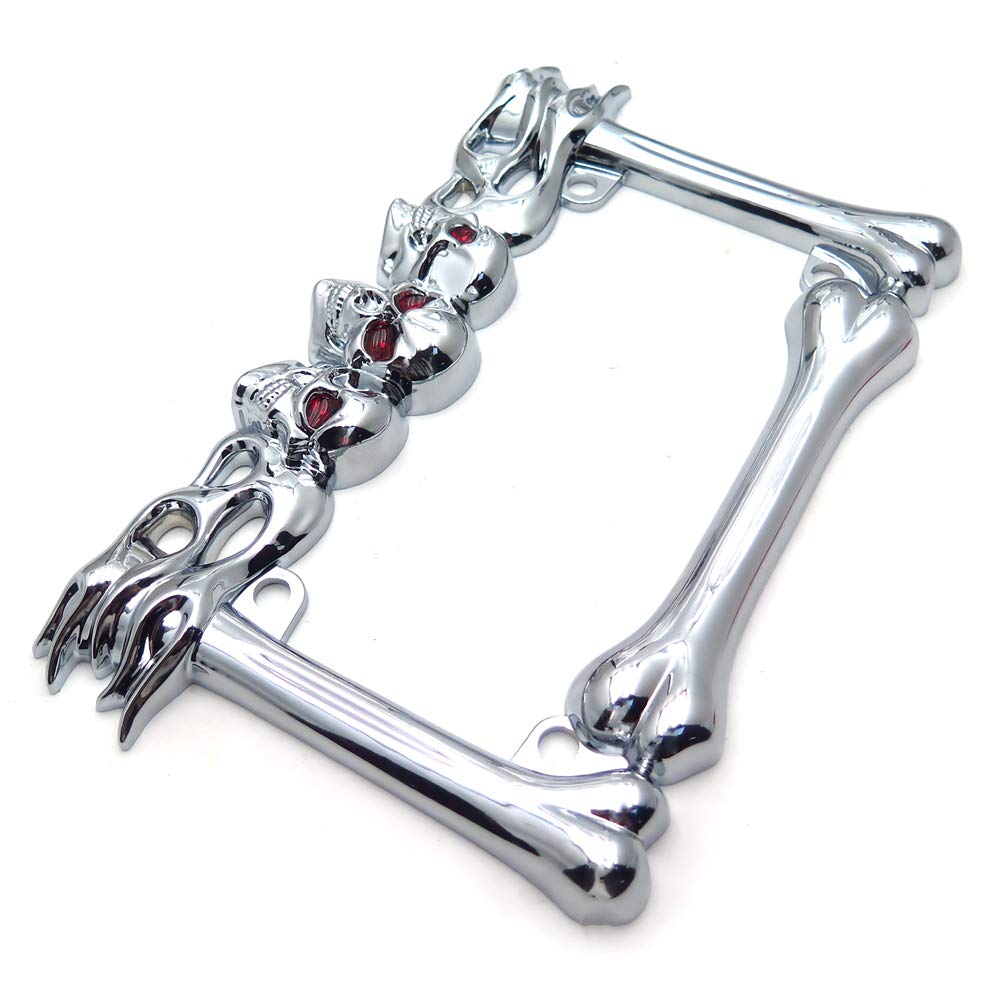 Httmt- Mt294-006-Cd- Cruiser Accessories Skull & Flame Motorcycle License Plate Frame (Chrome) Durable And Long Lasting.